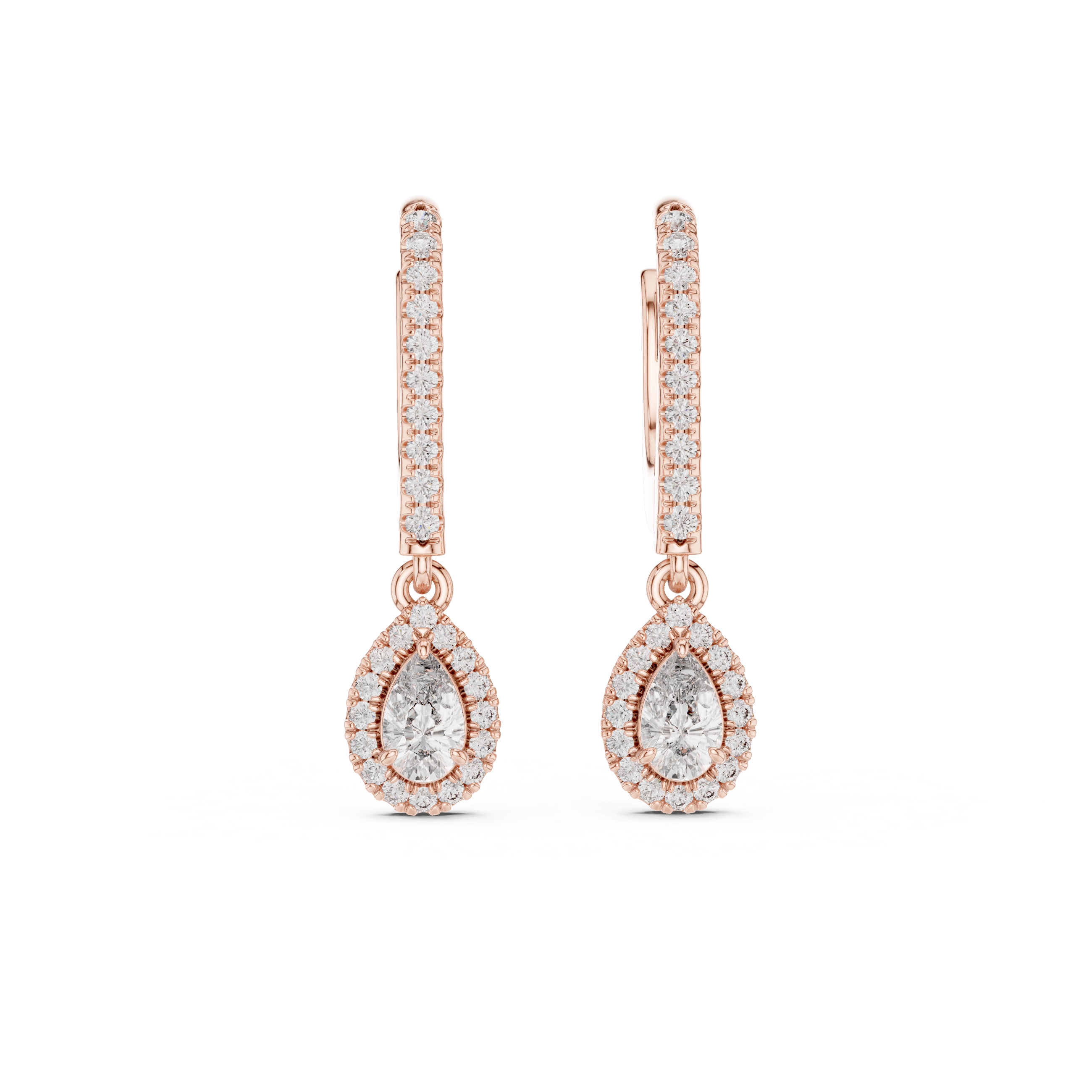 Classic Diamond Halo Teardrop Dangle Earrings in White Gold – Timeless Elegant Party Wear Design