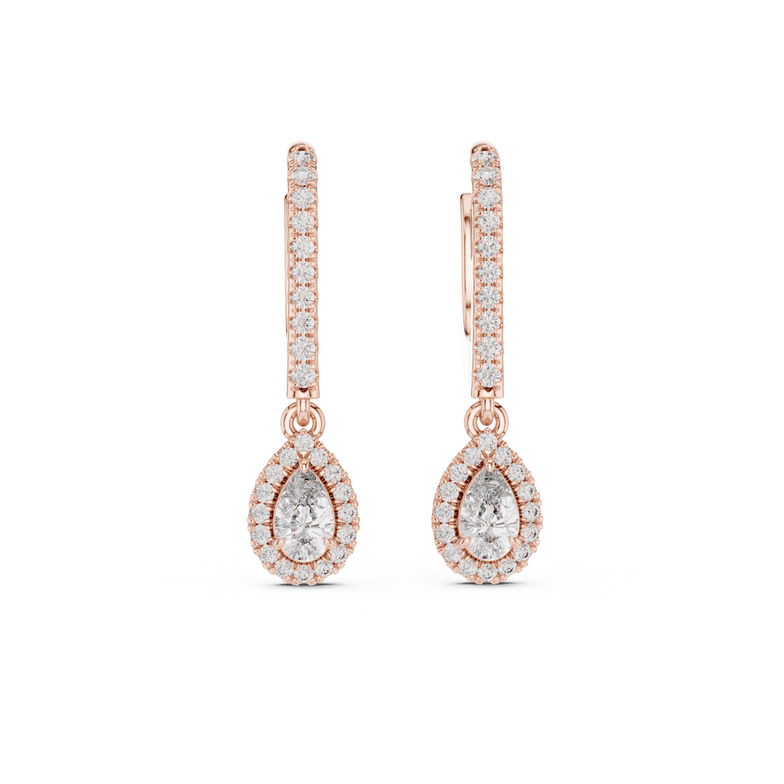Classic Diamond Halo Teardrop Dangle Earrings in White Gold – Timeless Elegant Party Wear Design