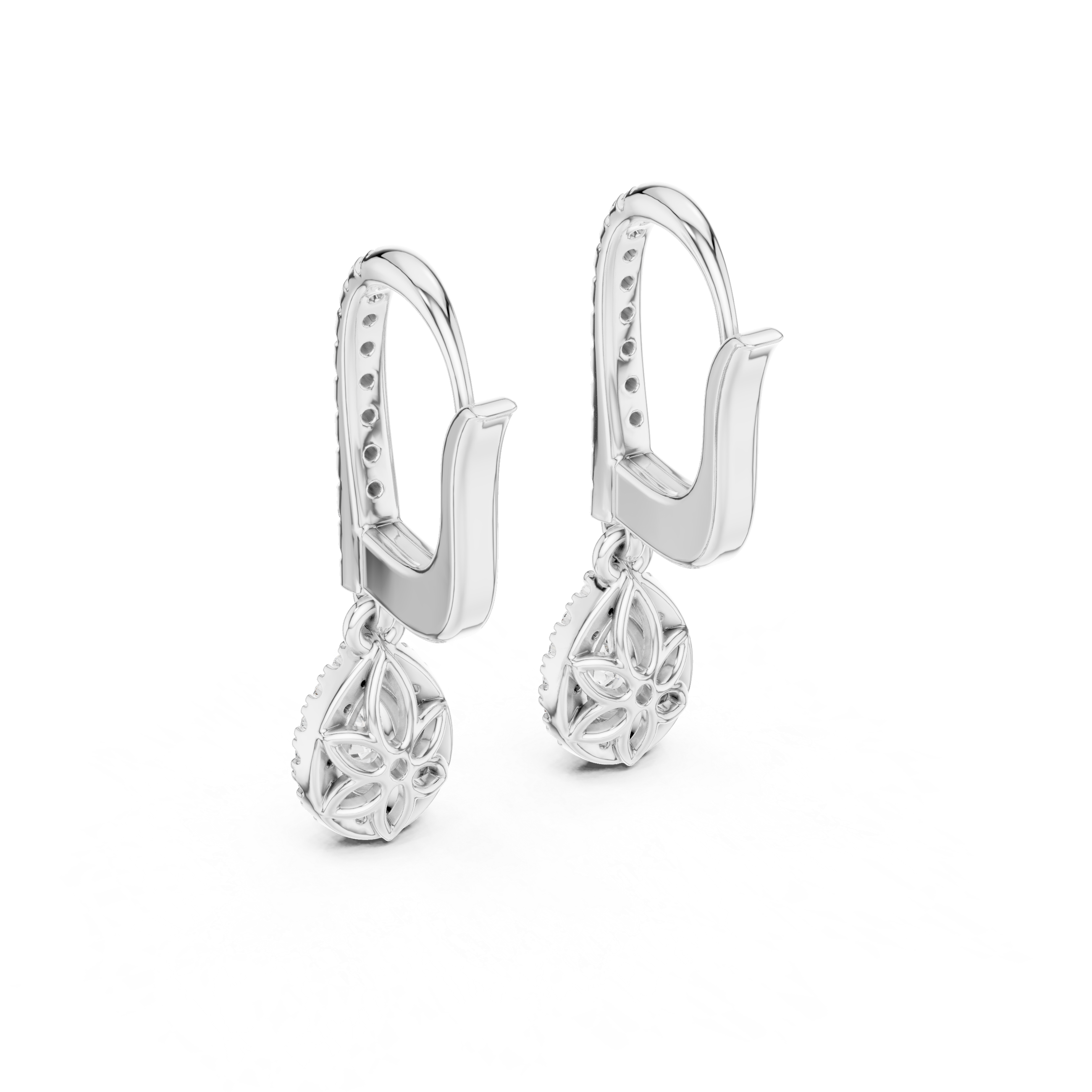 Classic Diamond Halo Teardrop Dangle Earrings in White Gold – Timeless Elegant Party Wear Design
