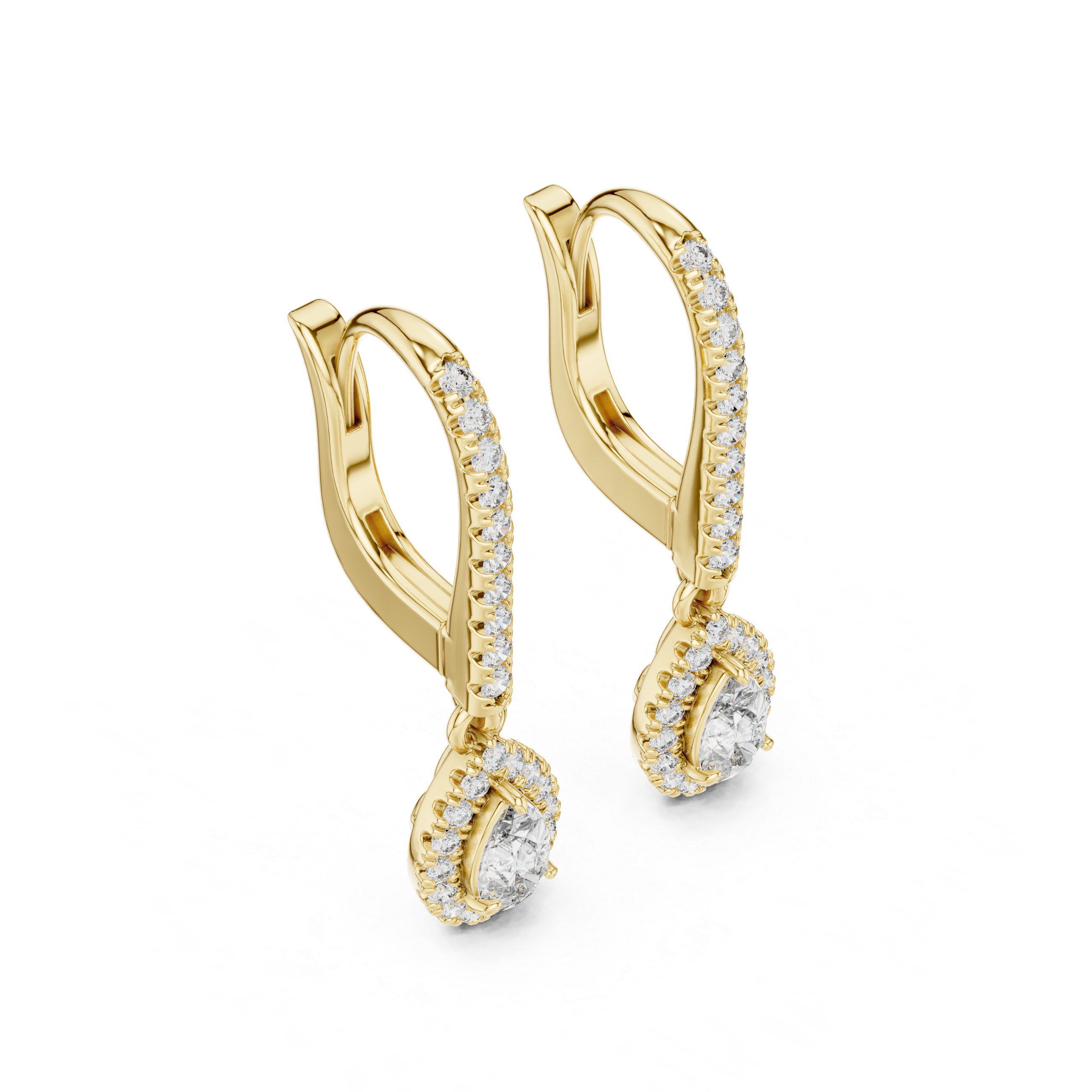 Classic Diamond Halo Teardrop Dangle Earrings in White Gold – Timeless Elegant Party Wear Design