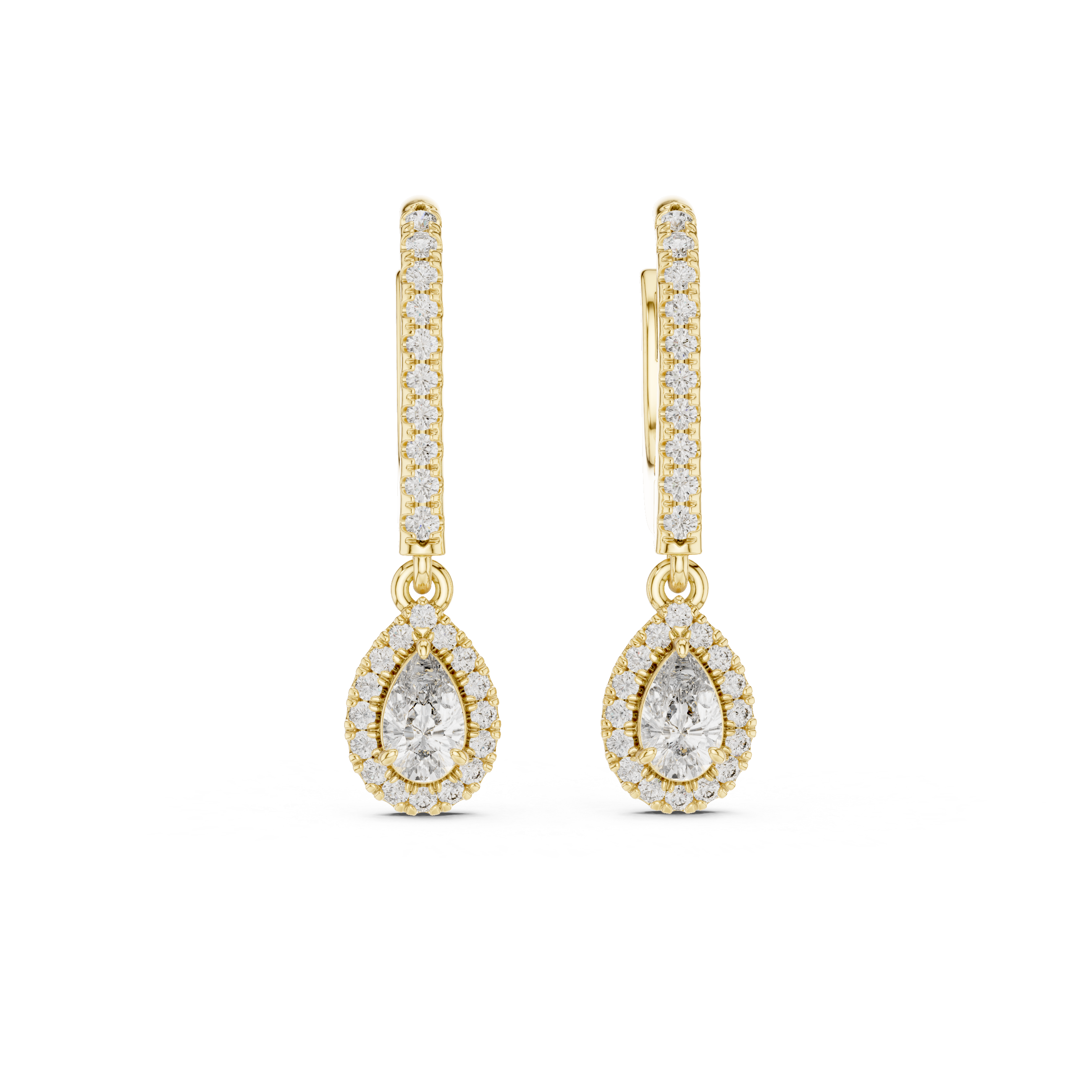 Classic Diamond Halo Teardrop Dangle Earrings in White Gold – Timeless Elegant Party Wear Design