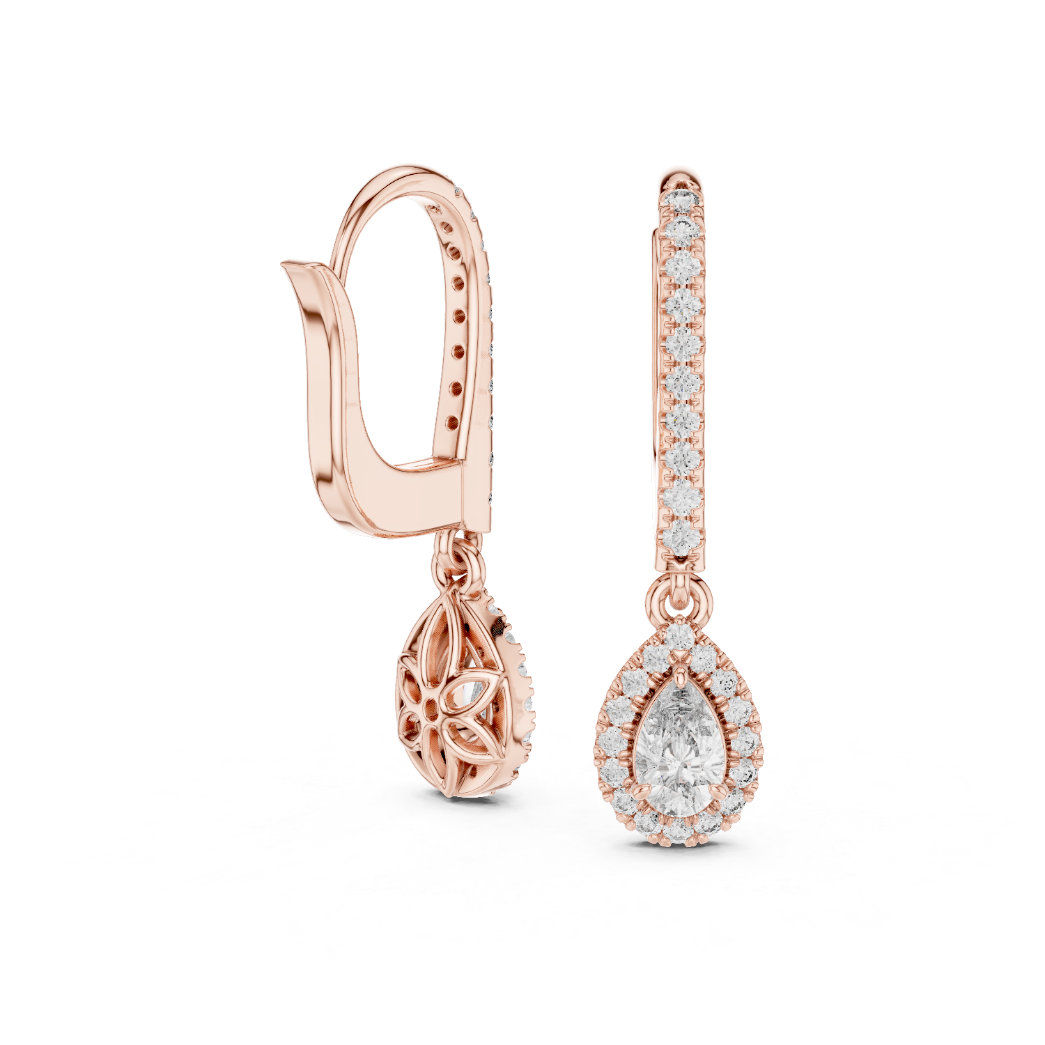 Classic Diamond Halo Teardrop Dangle Earrings in White Gold – Timeless Elegant Party Wear Design
