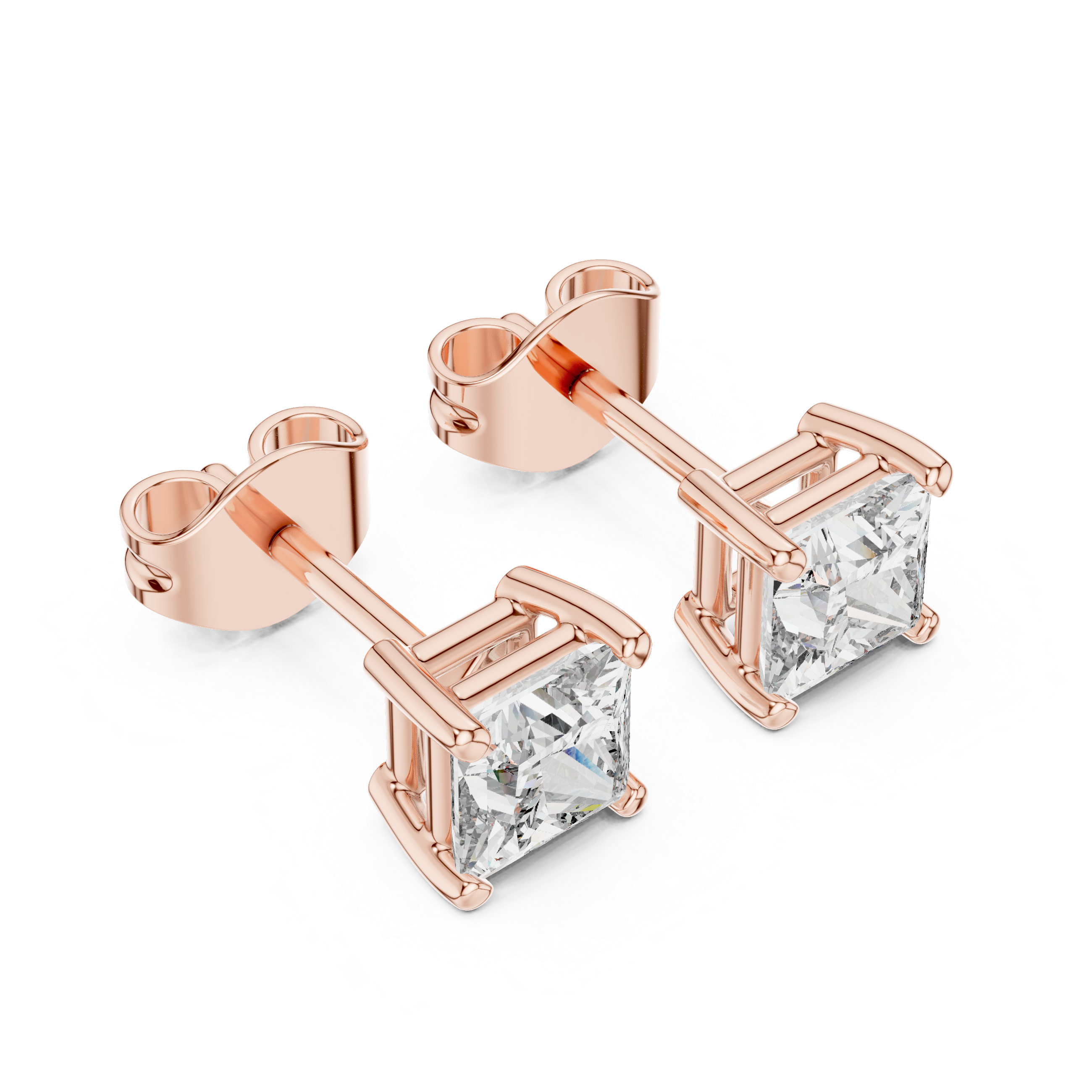 Minimalist Gold Diamond Stud Earrings – Princess Cut Square Solitaire Everyday Style