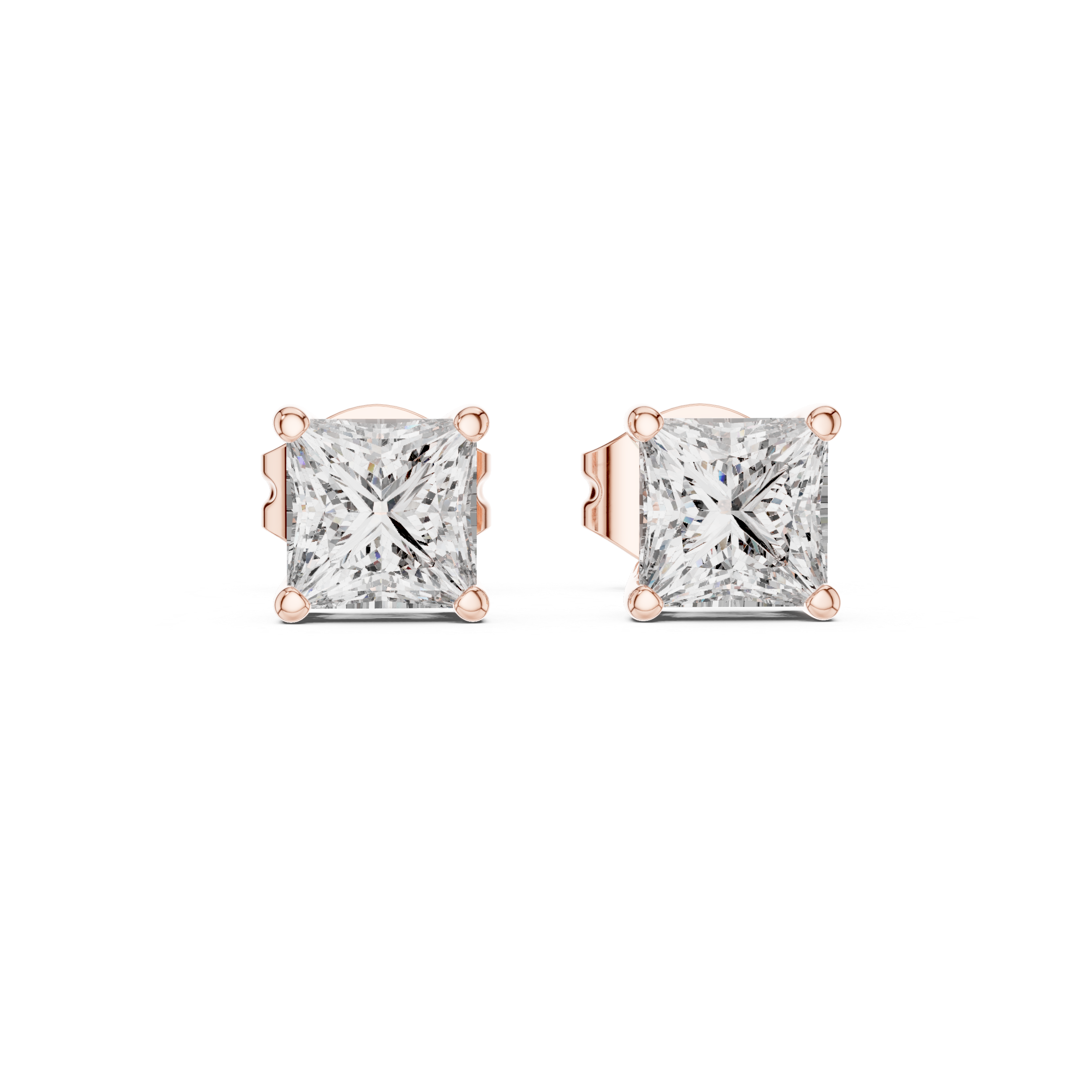 Minimalist Gold Diamond Stud Earrings – Princess Cut Square Solitaire Everyday Style