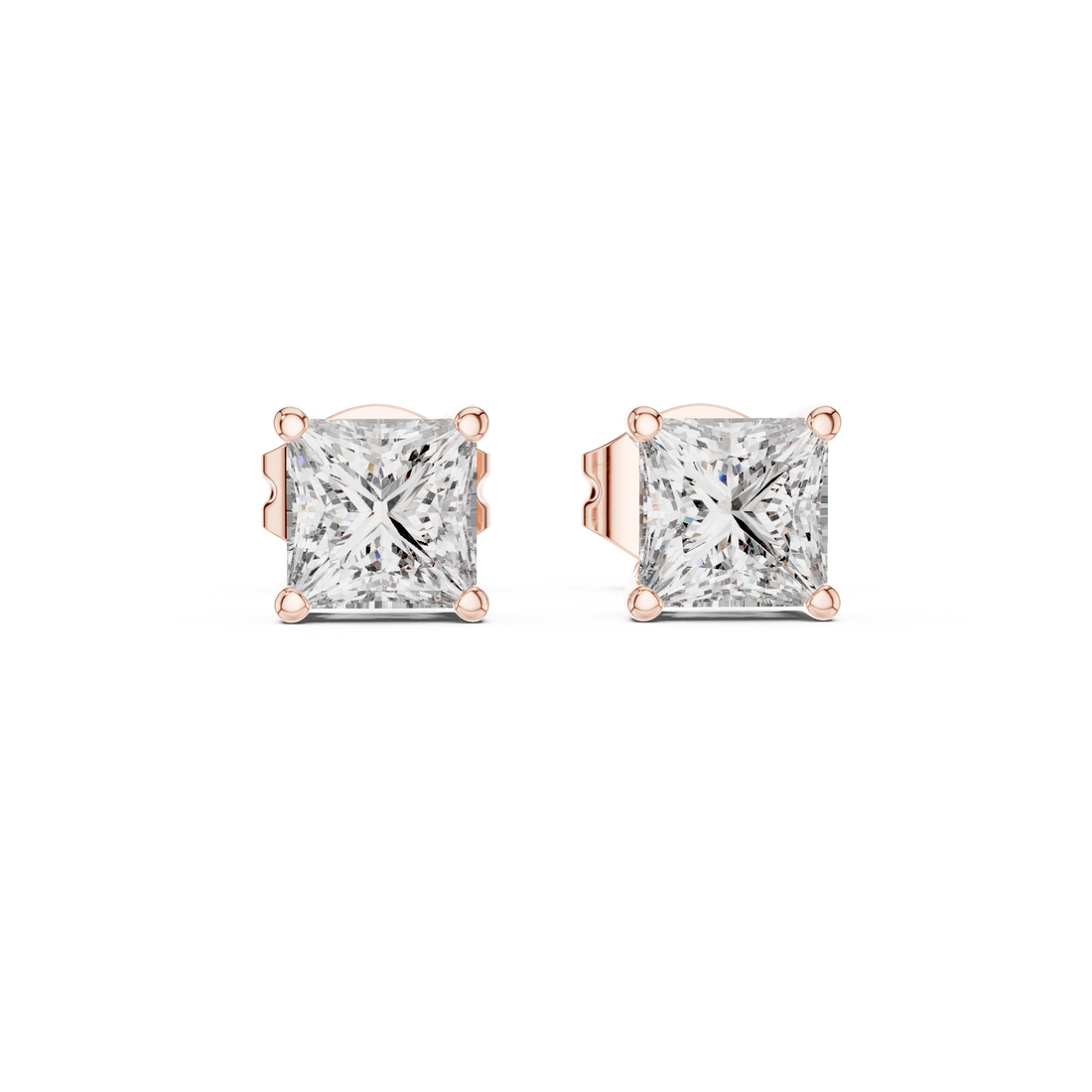 Minimalist Gold Diamond Stud Earrings – Princess Cut Square Solitaire Everyday Style