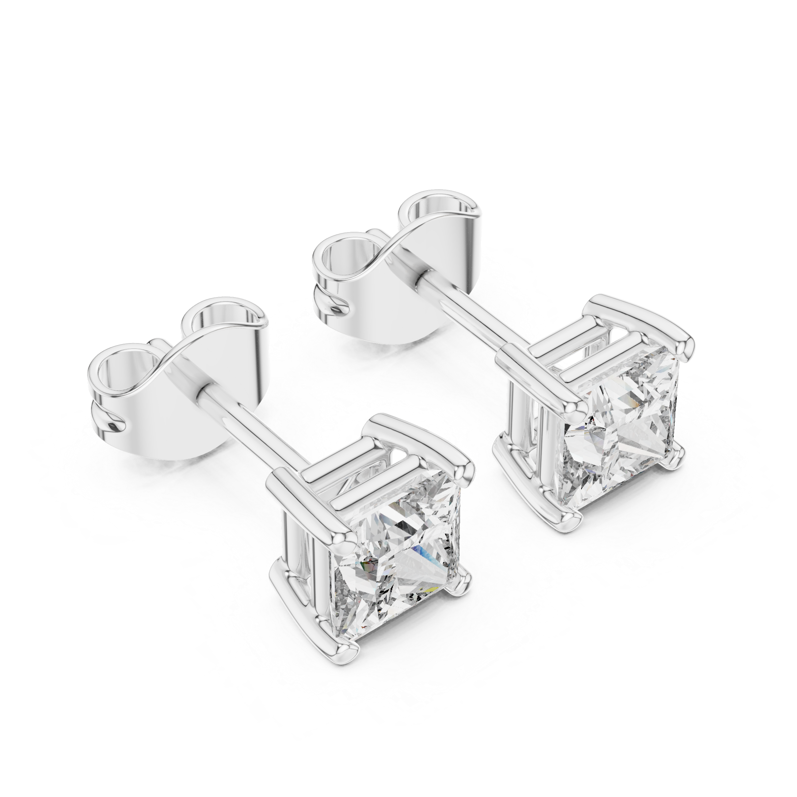 Minimalist Gold Diamond Stud Earrings – Princess Cut Square Solitaire Everyday Style