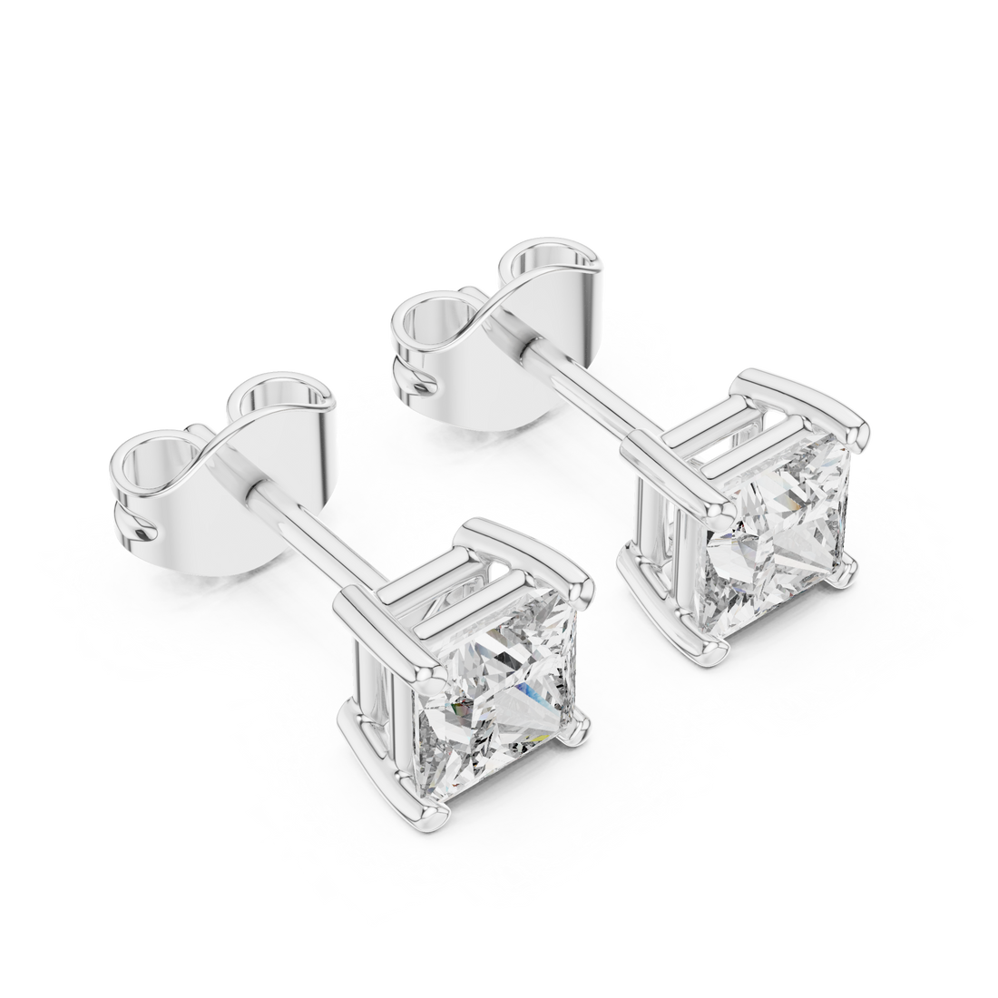 Minimalist Gold Diamond Stud Earrings – Princess Cut Square Solitaire Everyday Style