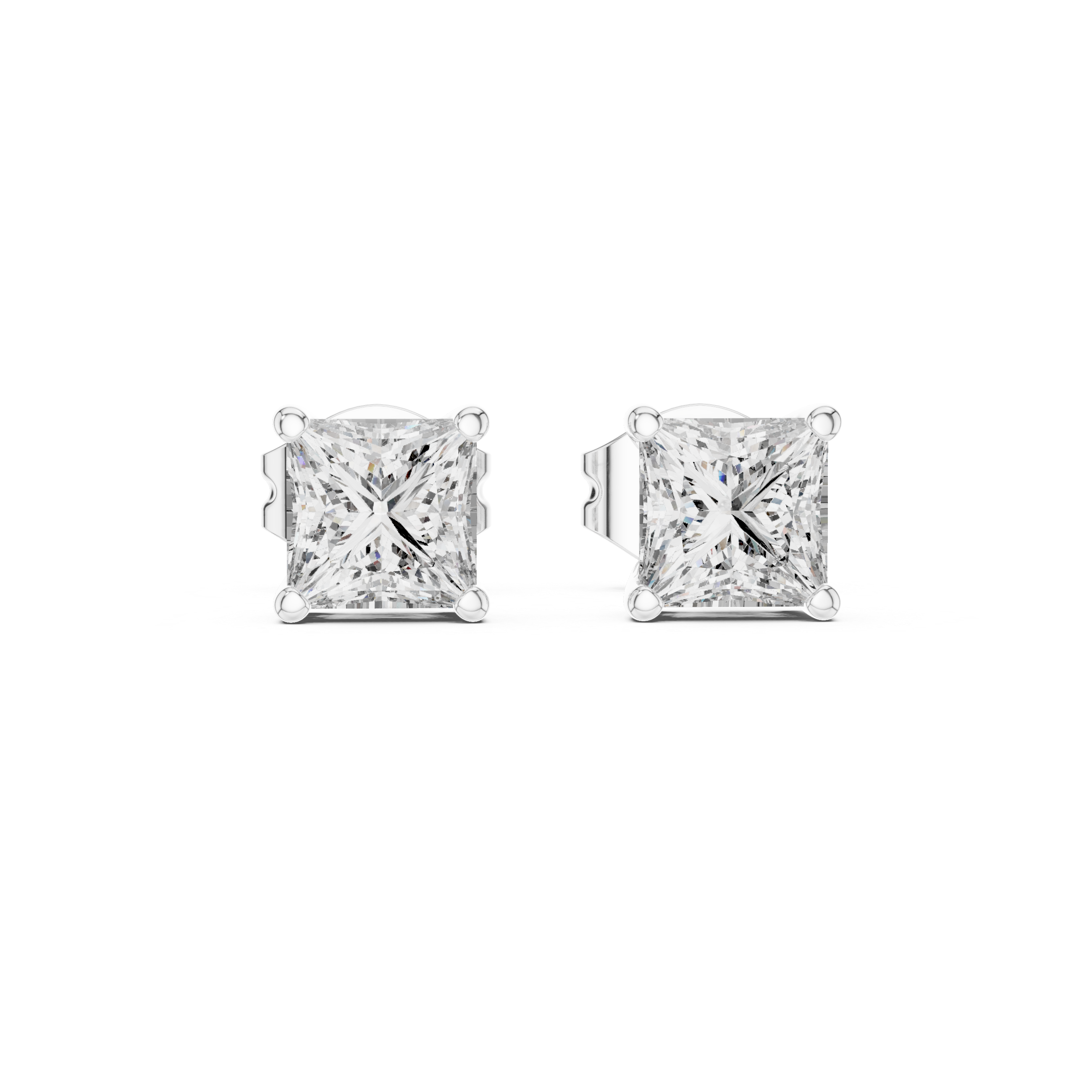 Minimalist Gold Diamond Stud Earrings – Princess Cut Square Solitaire Everyday Style