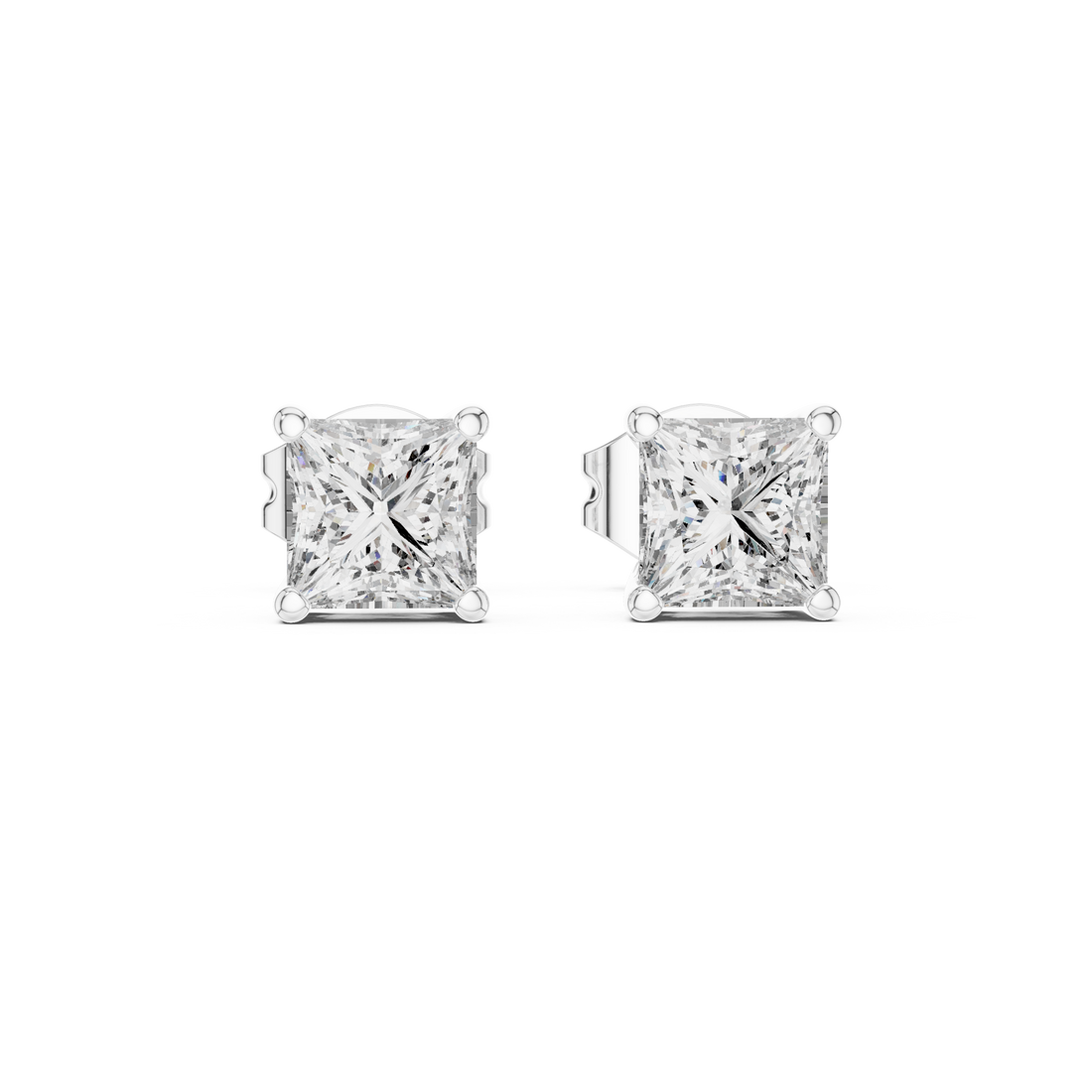 Minimalist Gold Diamond Stud Earrings – Princess Cut Square Solitaire Everyday Style