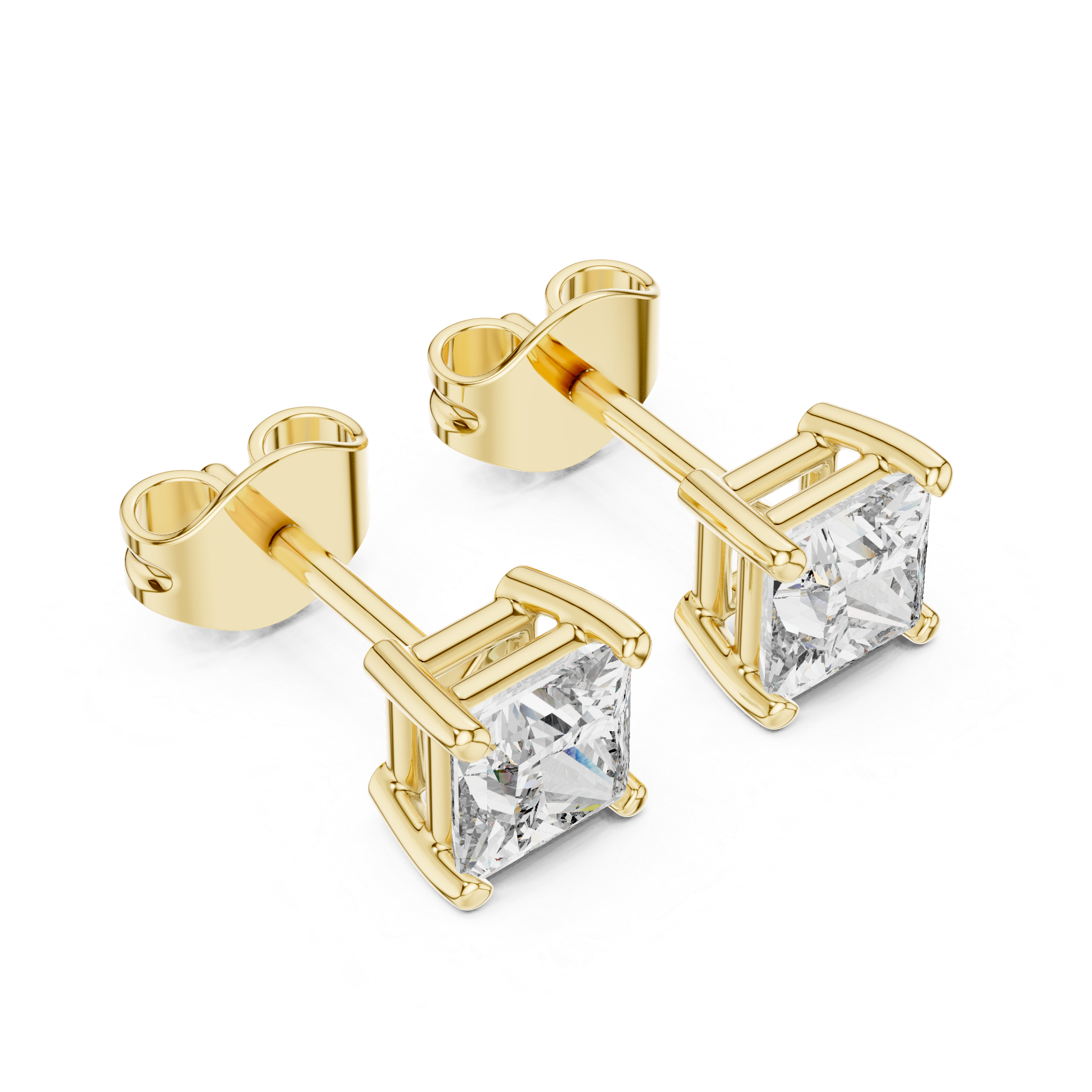Minimalist Gold Diamond Stud Earrings – Princess Cut Square Solitaire Everyday Style