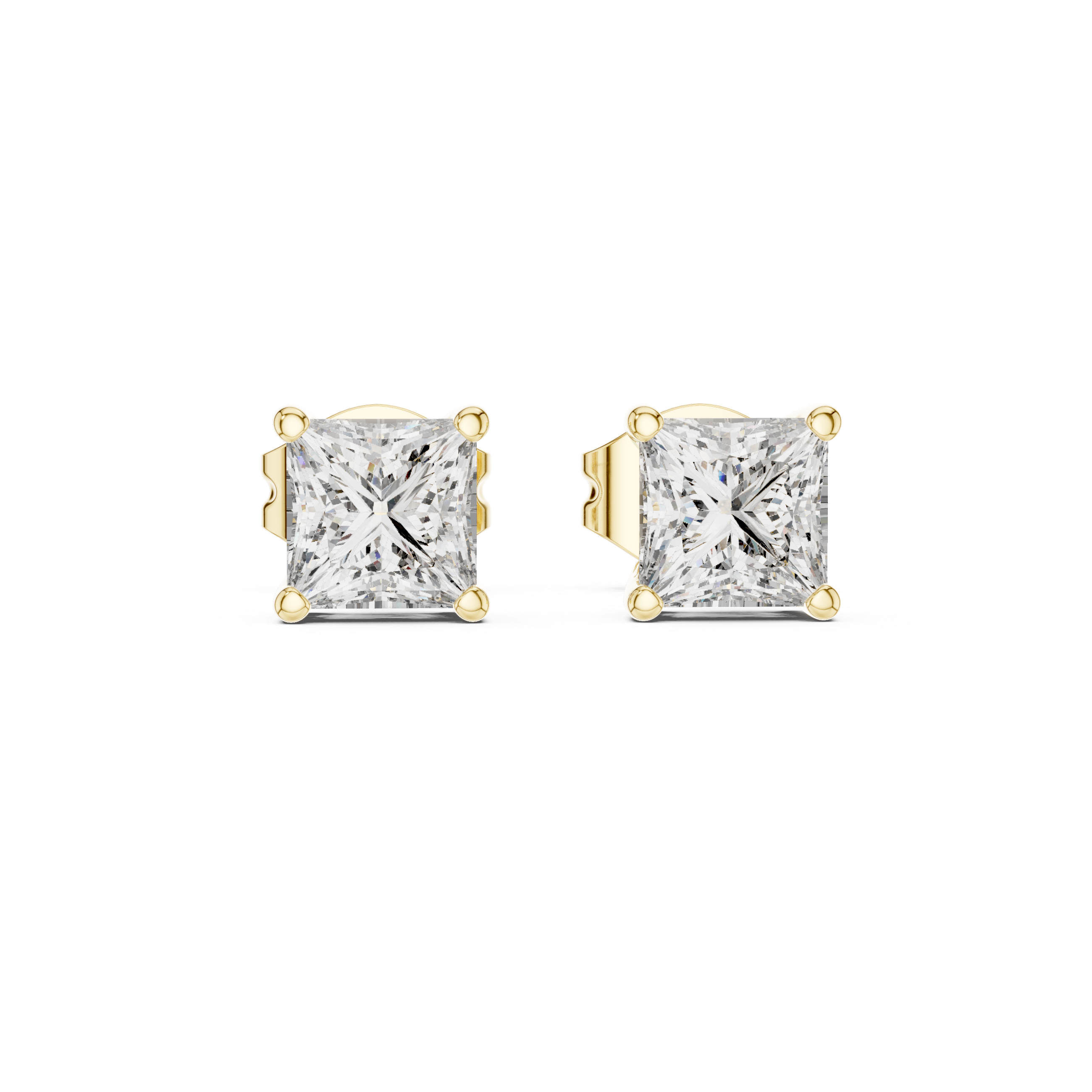 Minimalist Gold Diamond Stud Earrings – Princess Cut Square Solitaire Everyday Style