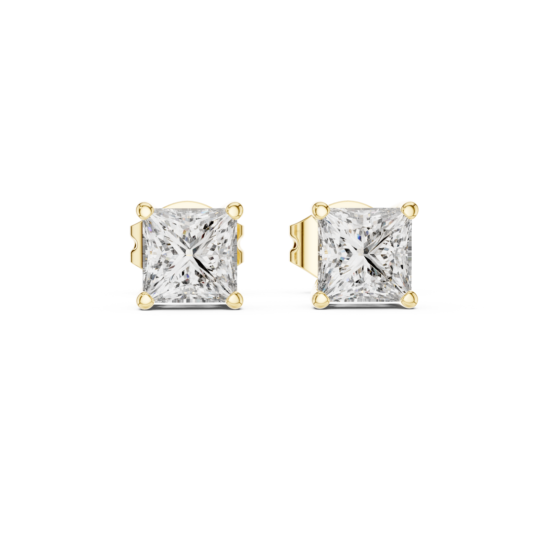 Minimalist Gold Diamond Stud Earrings – Princess Cut Square Solitaire Everyday Style