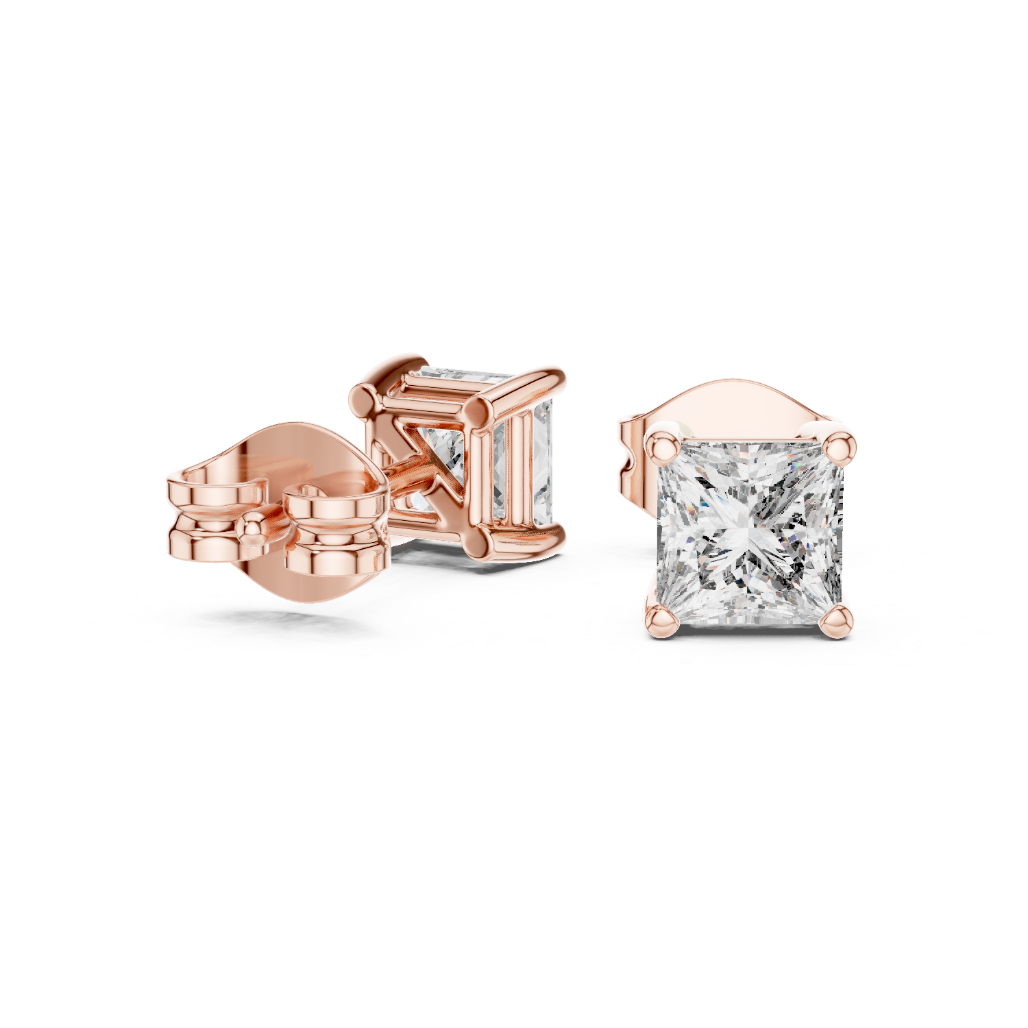 Minimalist Gold Diamond Stud Earrings – Princess Cut Square Solitaire Everyday Style