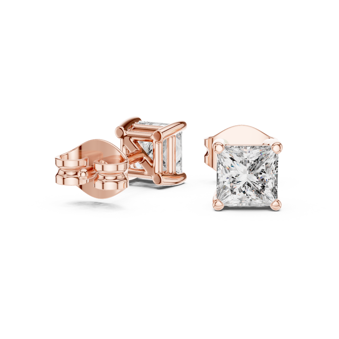 Minimalist Gold Diamond Stud Earrings – Princess Cut Square Solitaire Everyday Style