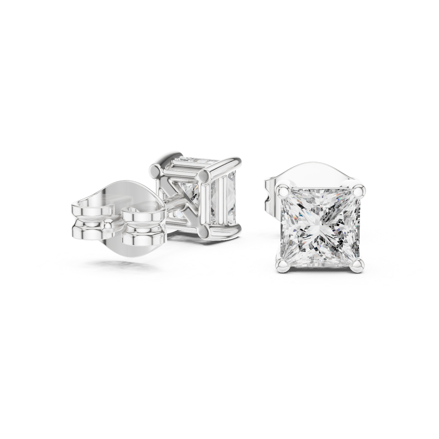 Minimalist Gold Diamond Stud Earrings – Princess Cut Square Solitaire Everyday Style