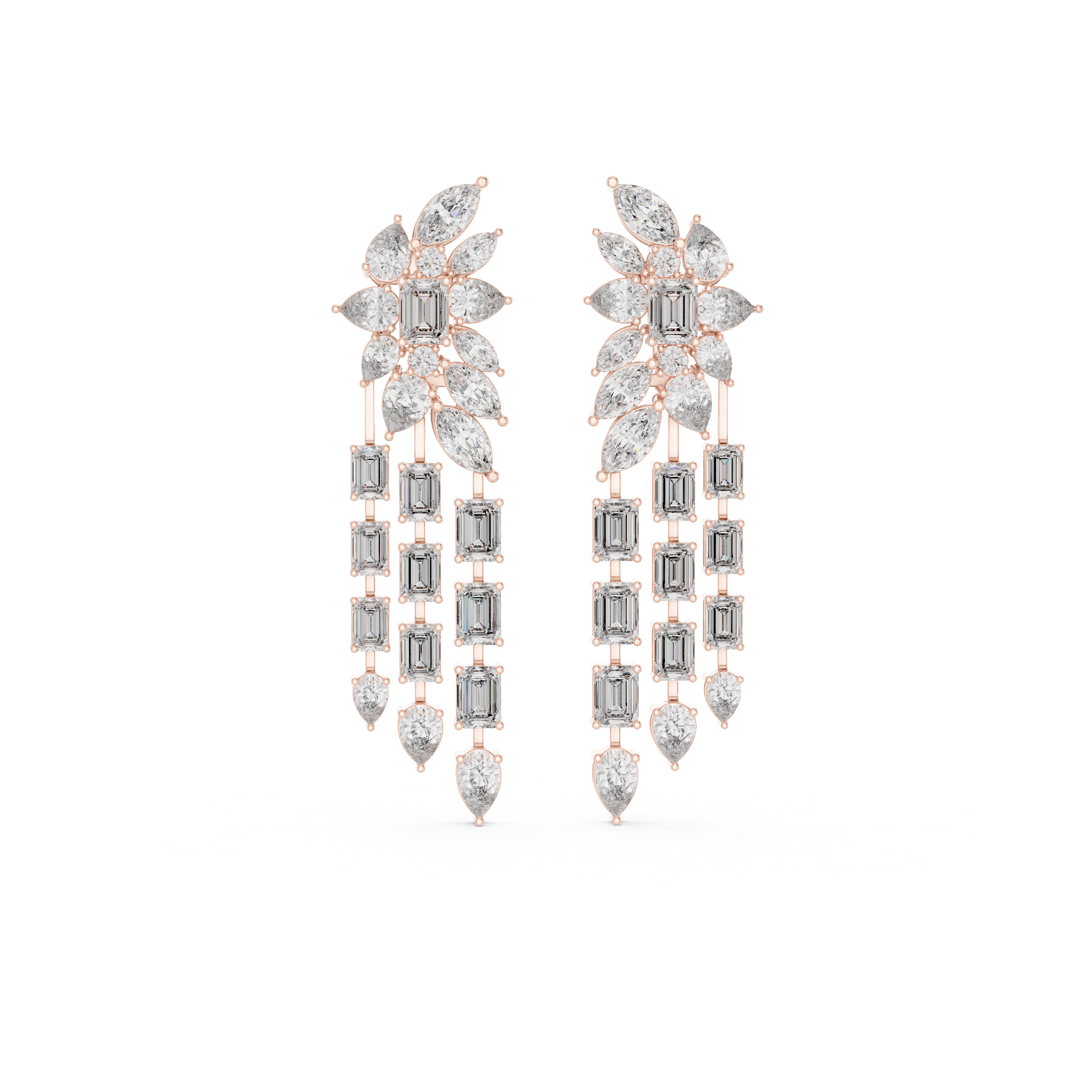 Long Dangle Wedding & Party Wear Jewelry - Premium Gold Diamond Earrings
