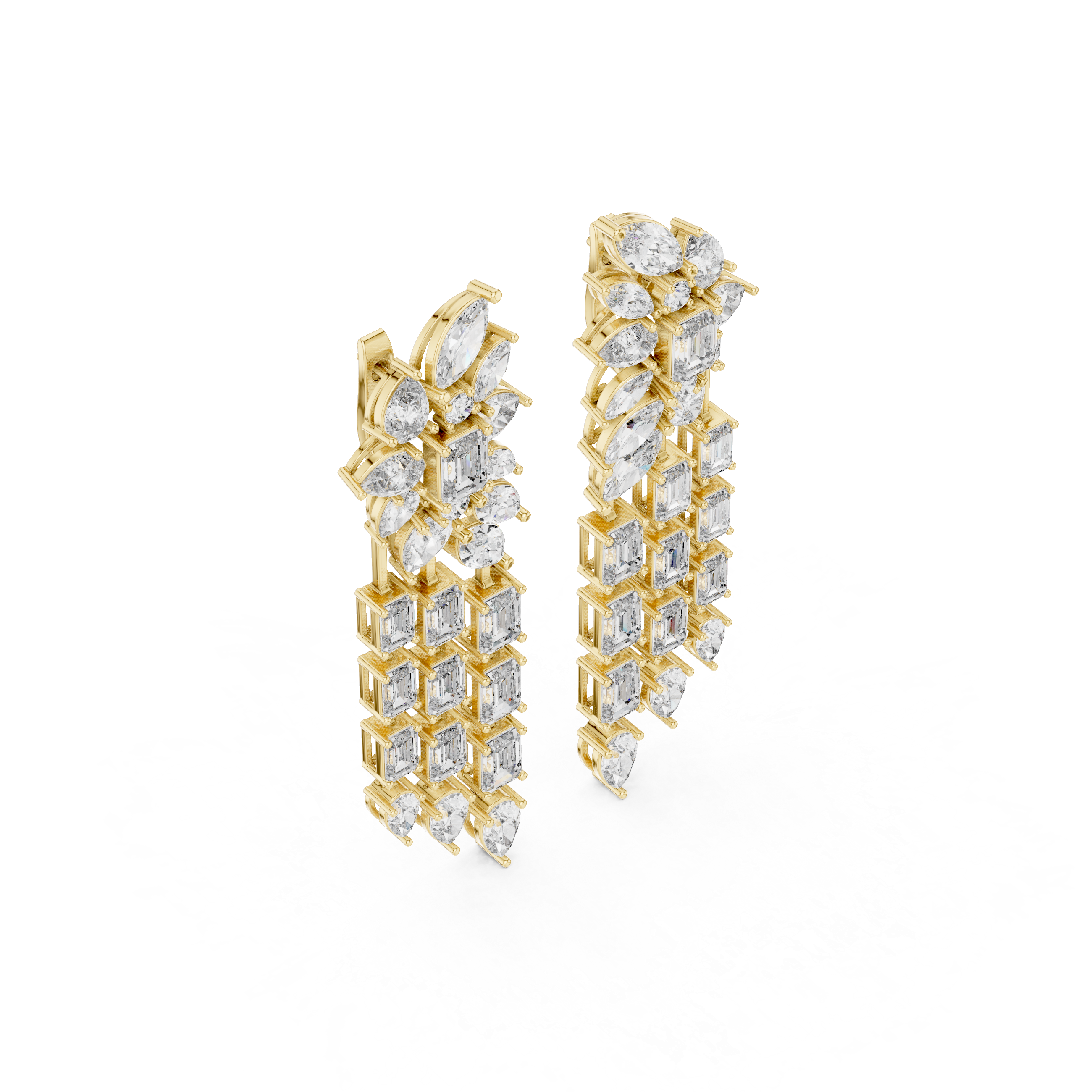 Long Dangle Wedding & Party Wear Jewelry - Premium Gold Diamond Earrings
