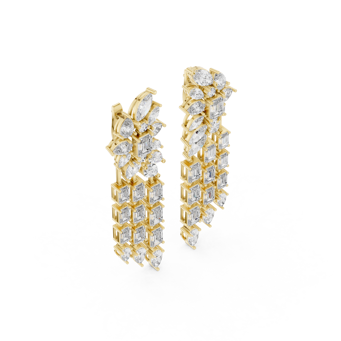 Long Dangle Wedding & Party Wear Jewelry - Premium Gold Diamond Earrings