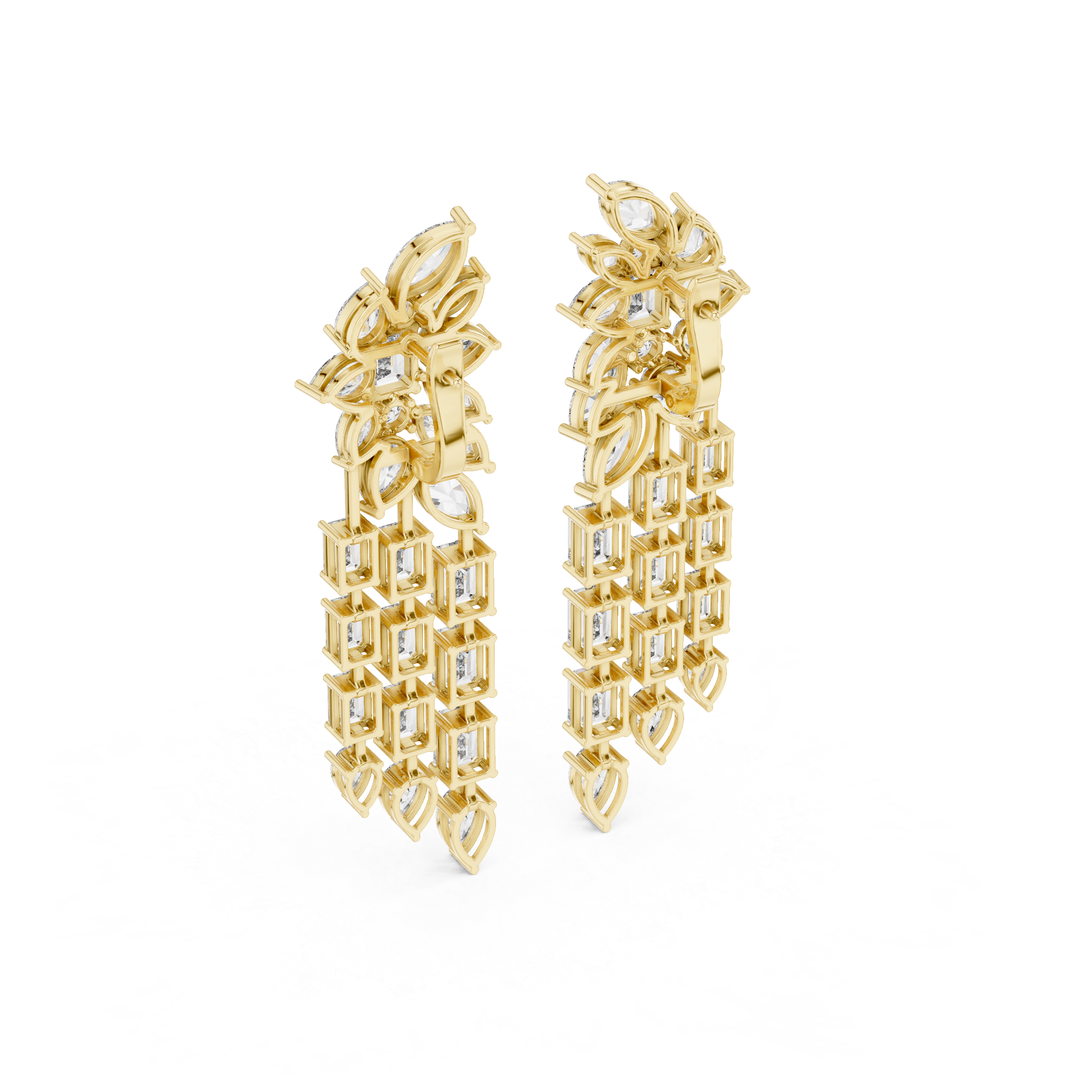 Long Dangle Wedding & Party Wear Jewelry - Premium Gold Diamond Earrings