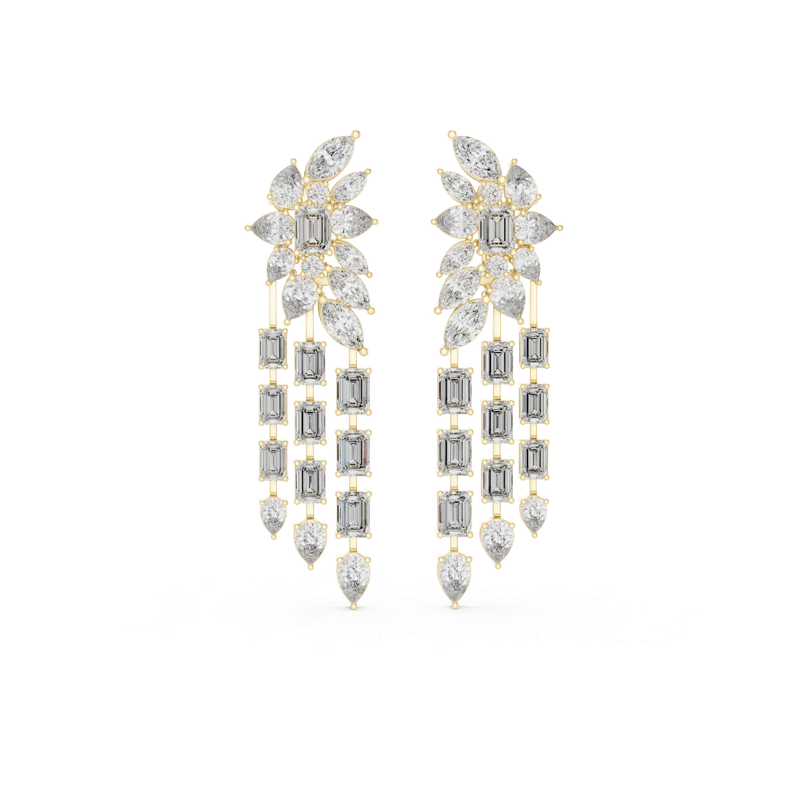 Long Dangle Wedding & Party Wear Jewelry - Premium Gold Diamond Earrings
