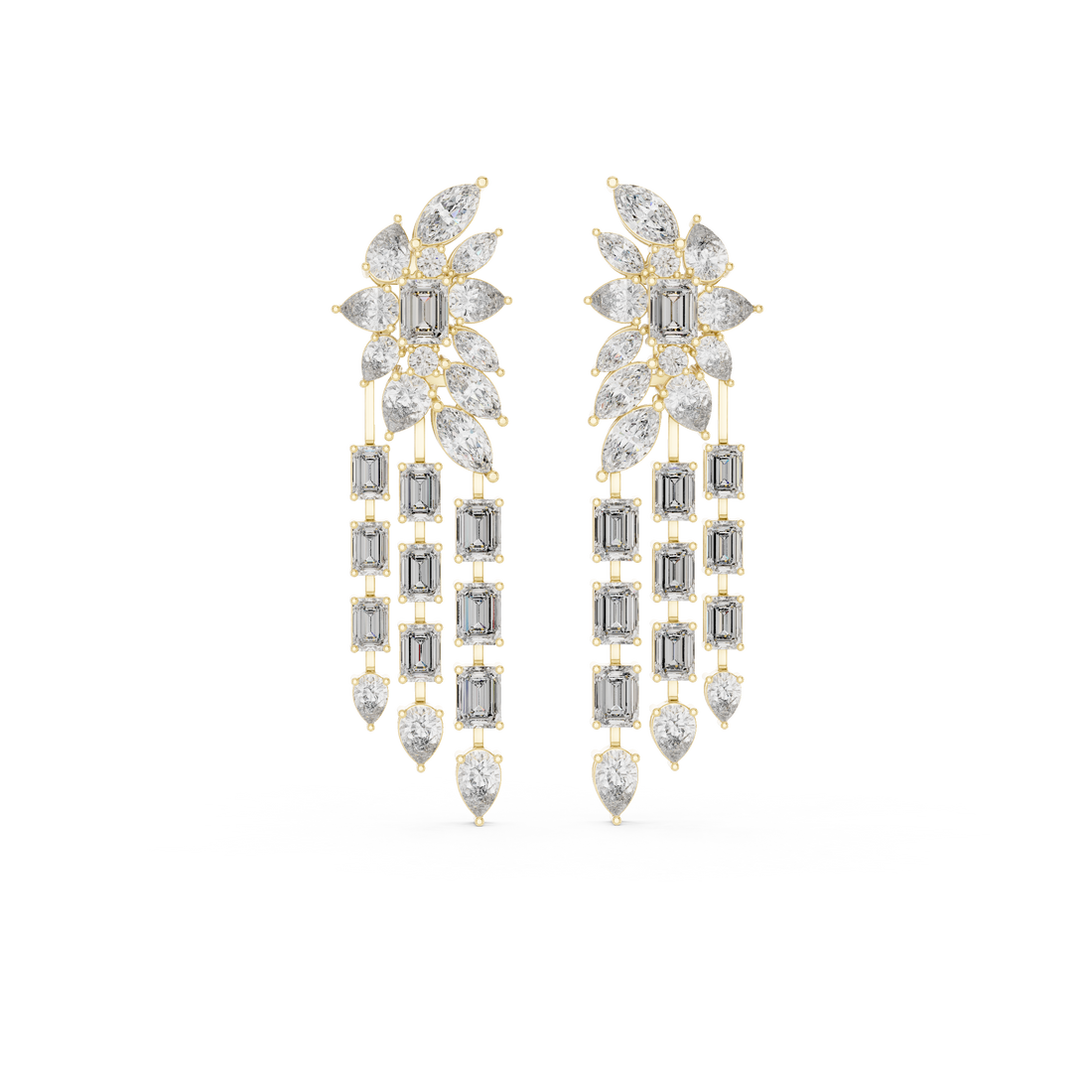 Long Dangle Wedding & Party Wear Jewelry - Premium Gold Diamond Earrings