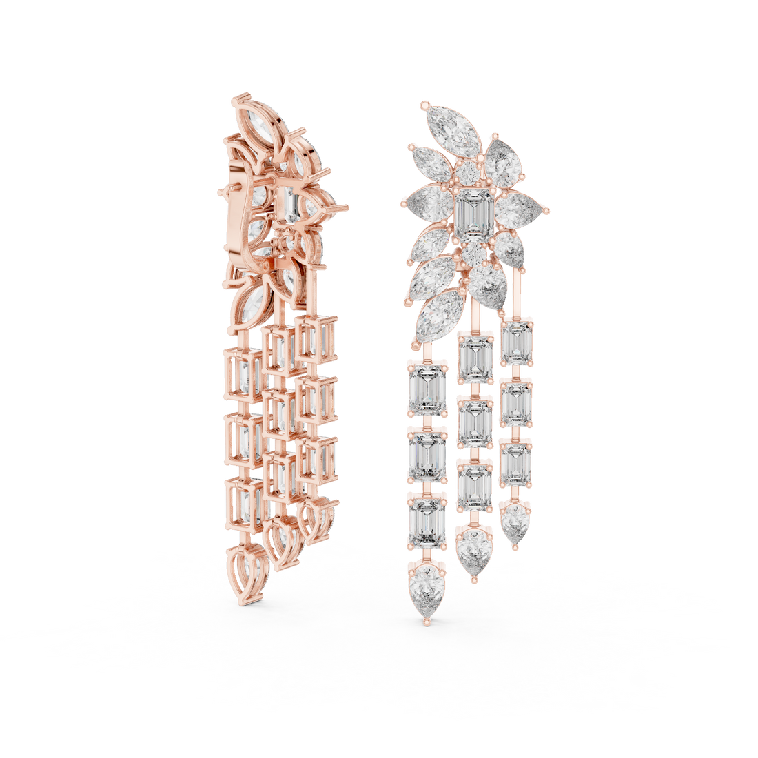 Long Dangle Wedding & Party Wear Jewelry - Premium Gold Diamond Earrings