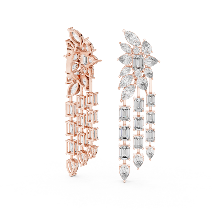 Long Dangle Wedding & Party Wear Jewelry - Premium Gold Diamond Earrings