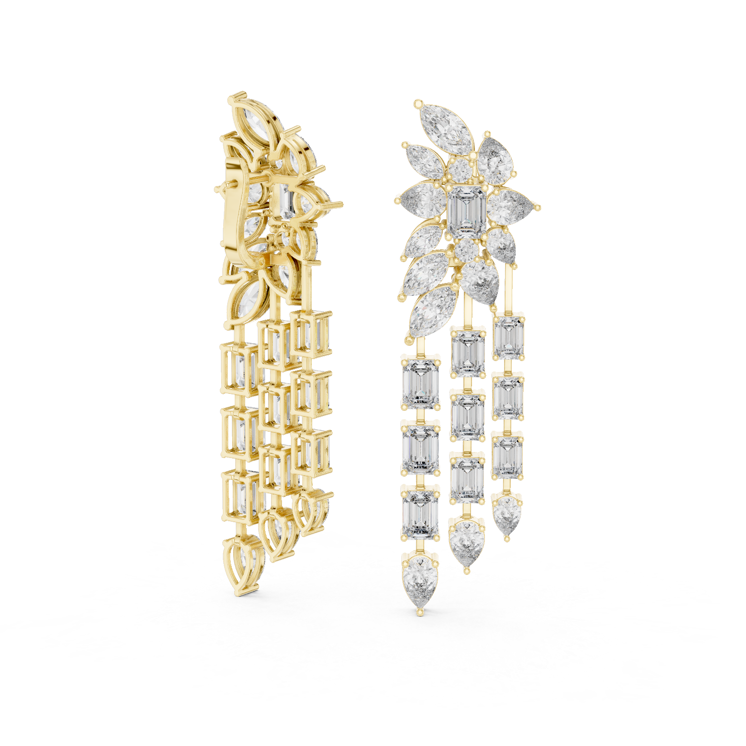 Long Dangle Wedding & Party Wear Jewelry - Premium Gold Diamond Earrings