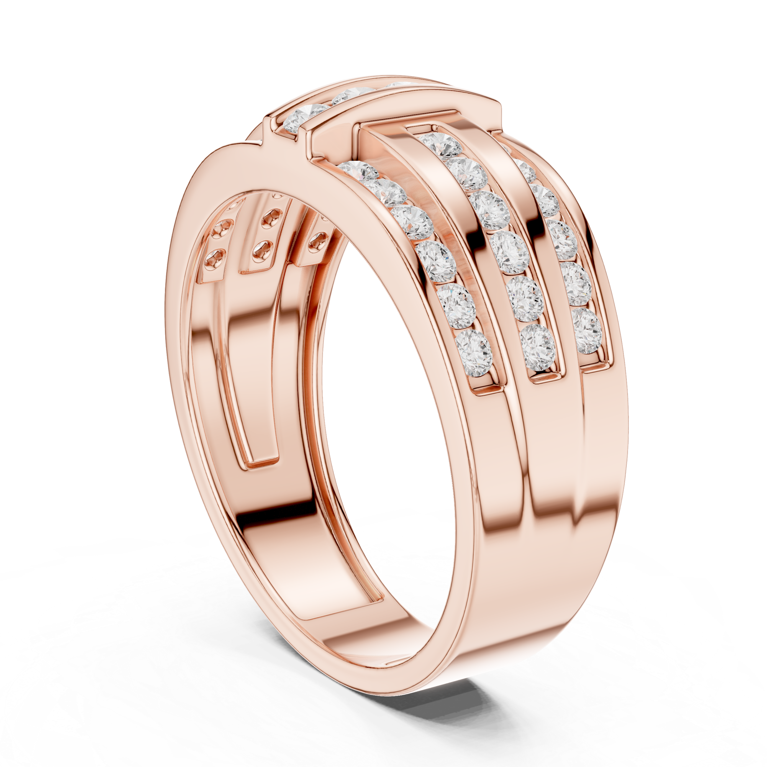 Heavy Look Men’s Rose Gold Ring with Brilliant Diamond Lines
