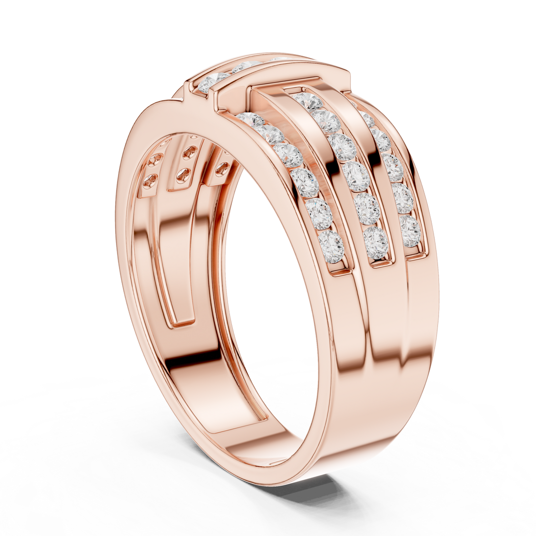 Heavy Look Men’s Rose Gold Ring with Brilliant Diamond Lines
