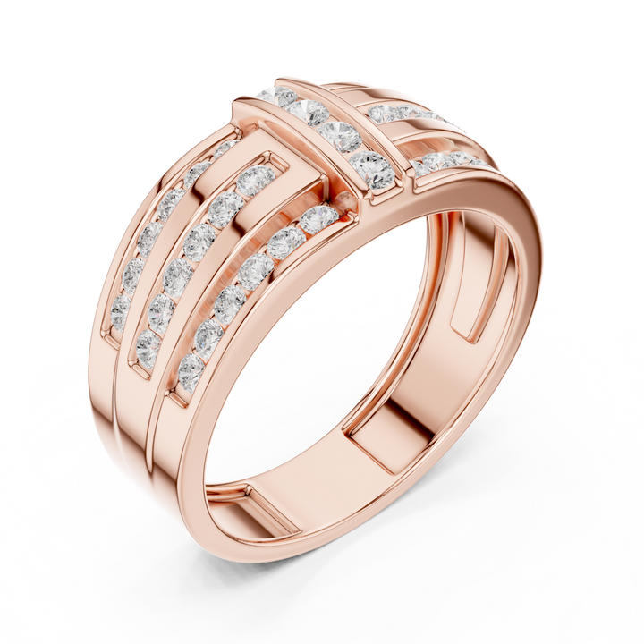 Heavy Look Men’s Rose Gold Ring with Brilliant Diamond Lines