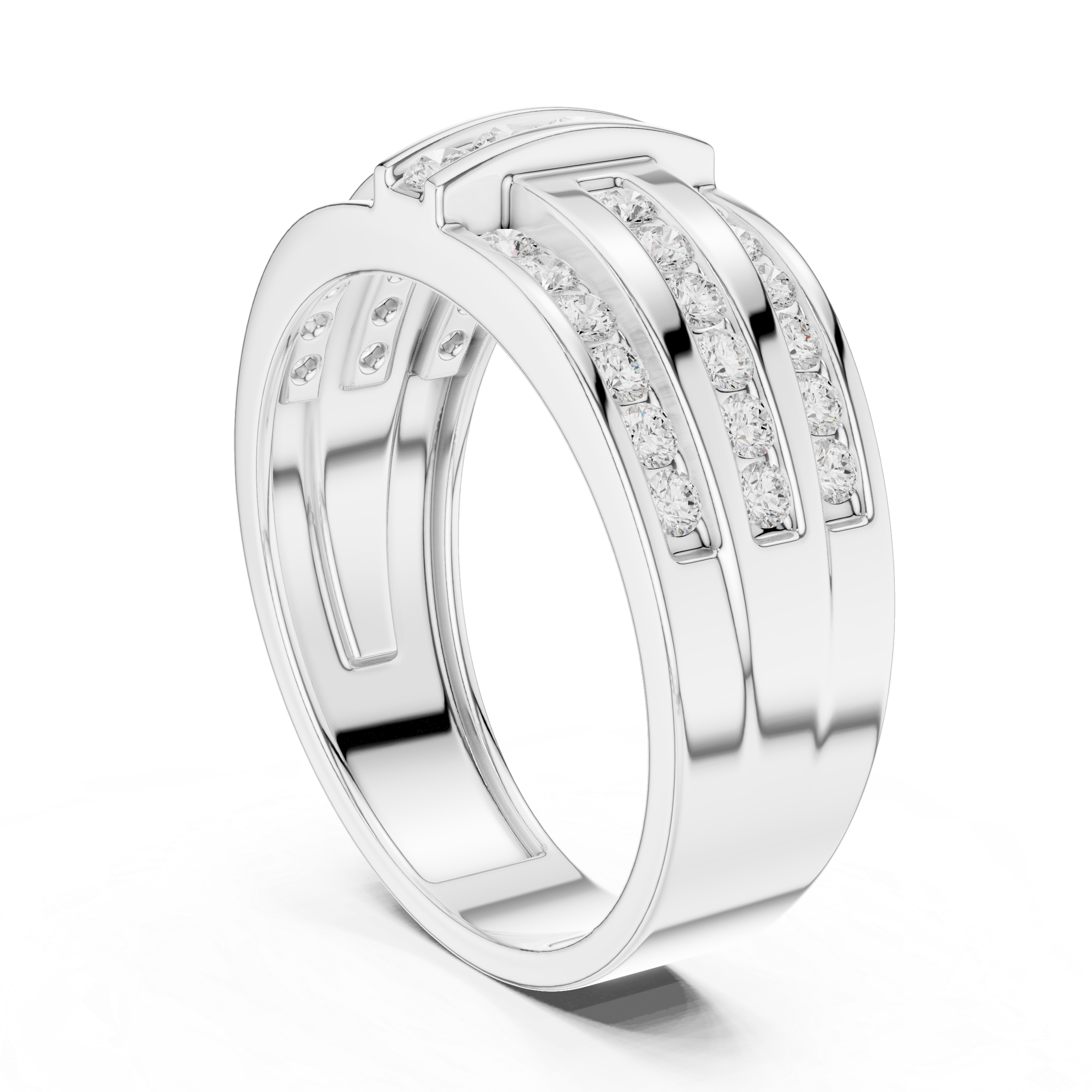 Heavy Look Men’s Rose Gold Ring with Brilliant Diamond Lines