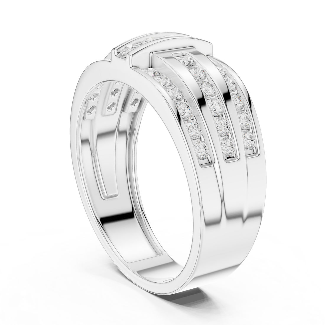 Heavy Look Men’s Rose Gold Ring with Brilliant Diamond Lines