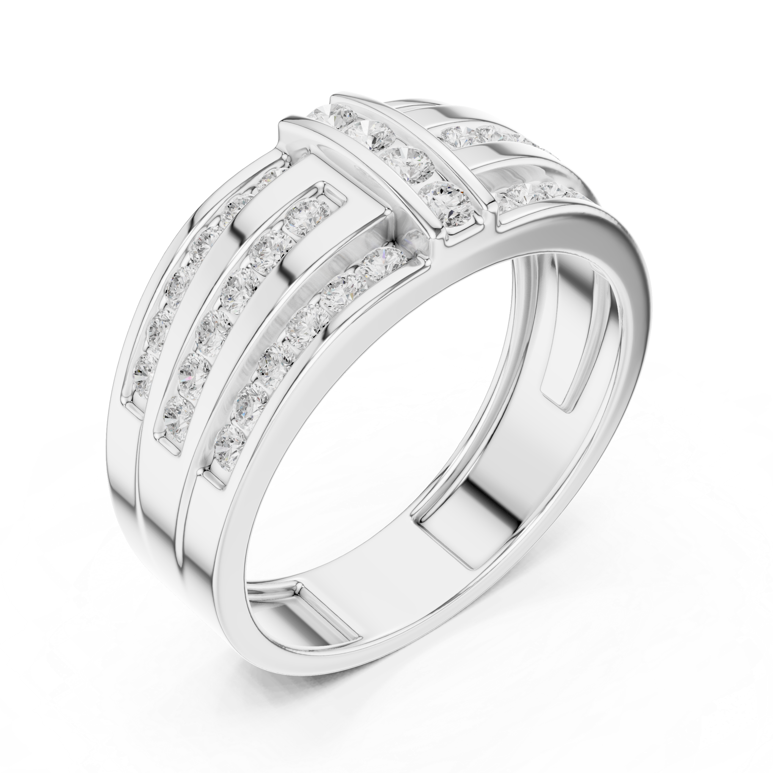 Heavy Look Men’s Rose Gold Ring with Brilliant Diamond Lines