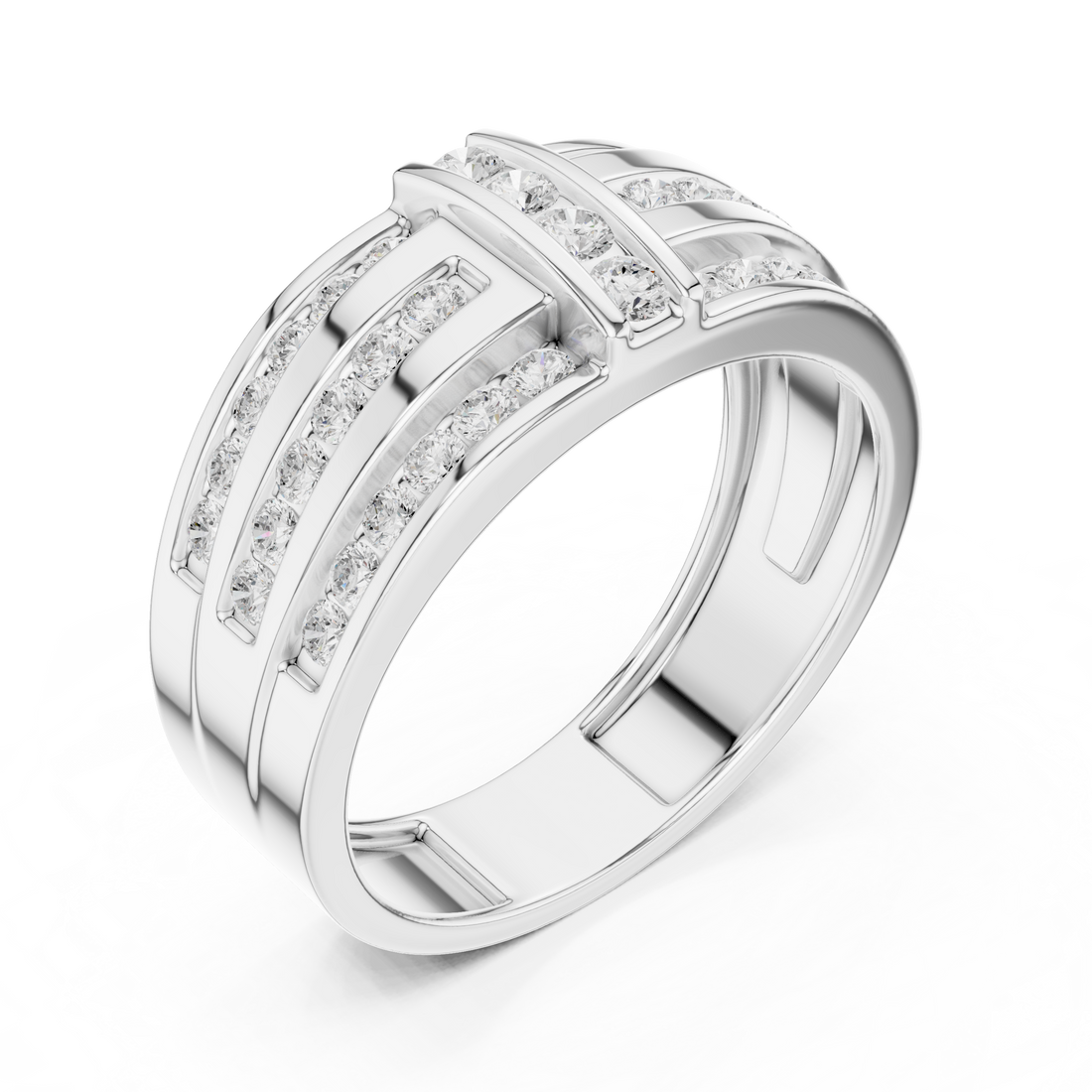 Heavy Look Men’s Rose Gold Ring with Brilliant Diamond Lines