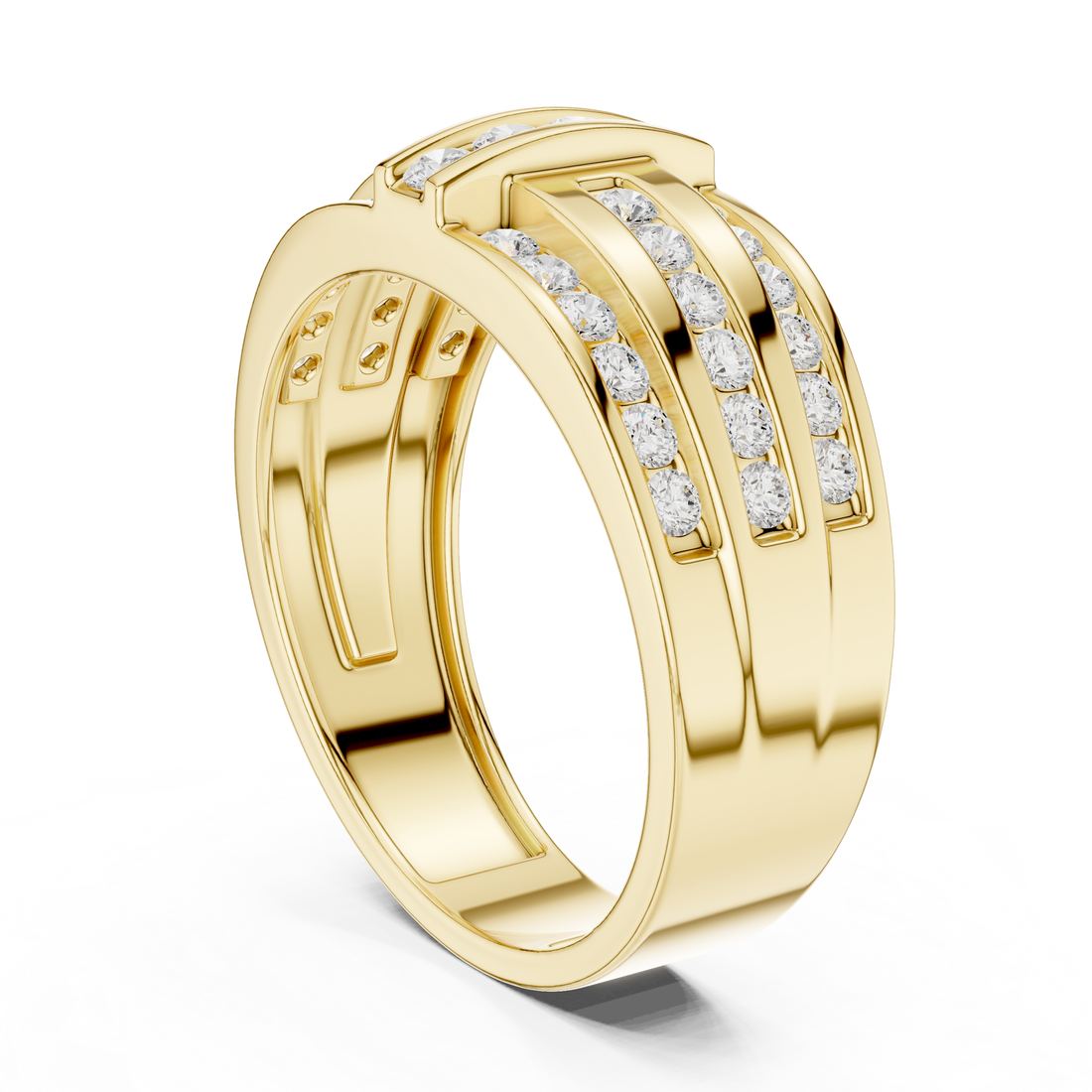 Heavy Look Men’s Rose Gold Ring with Brilliant Diamond Lines