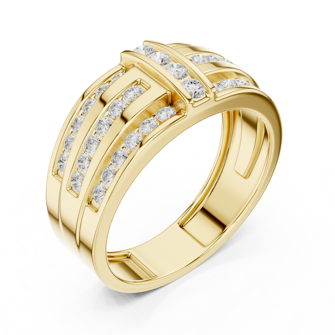 Heavy Look Men’s Rose Gold Ring with Brilliant Diamond Lines