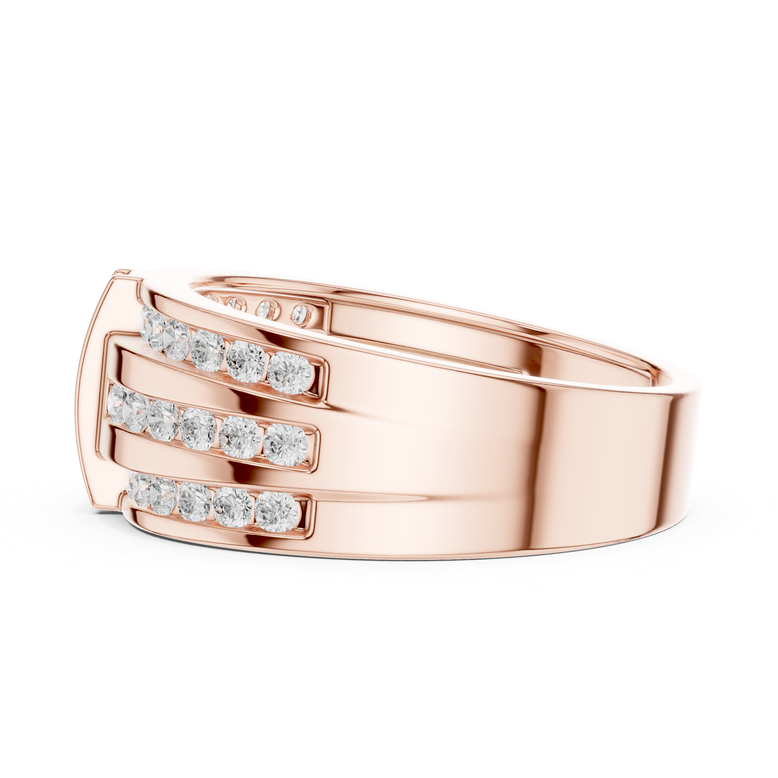 Heavy Look Men’s Rose Gold Ring with Brilliant Diamond Lines
