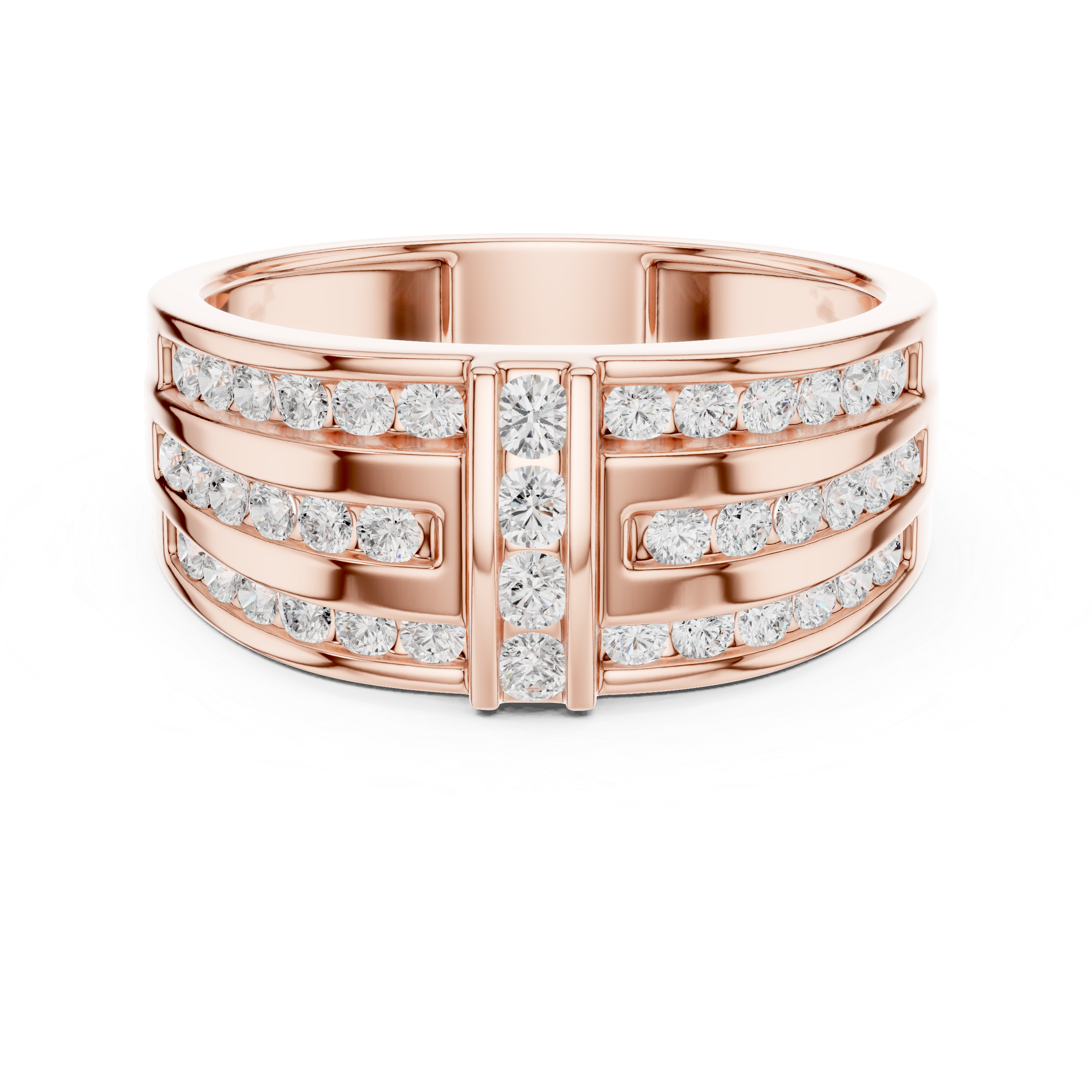 Heavy Look Men’s Rose Gold Ring with Brilliant Diamond Lines