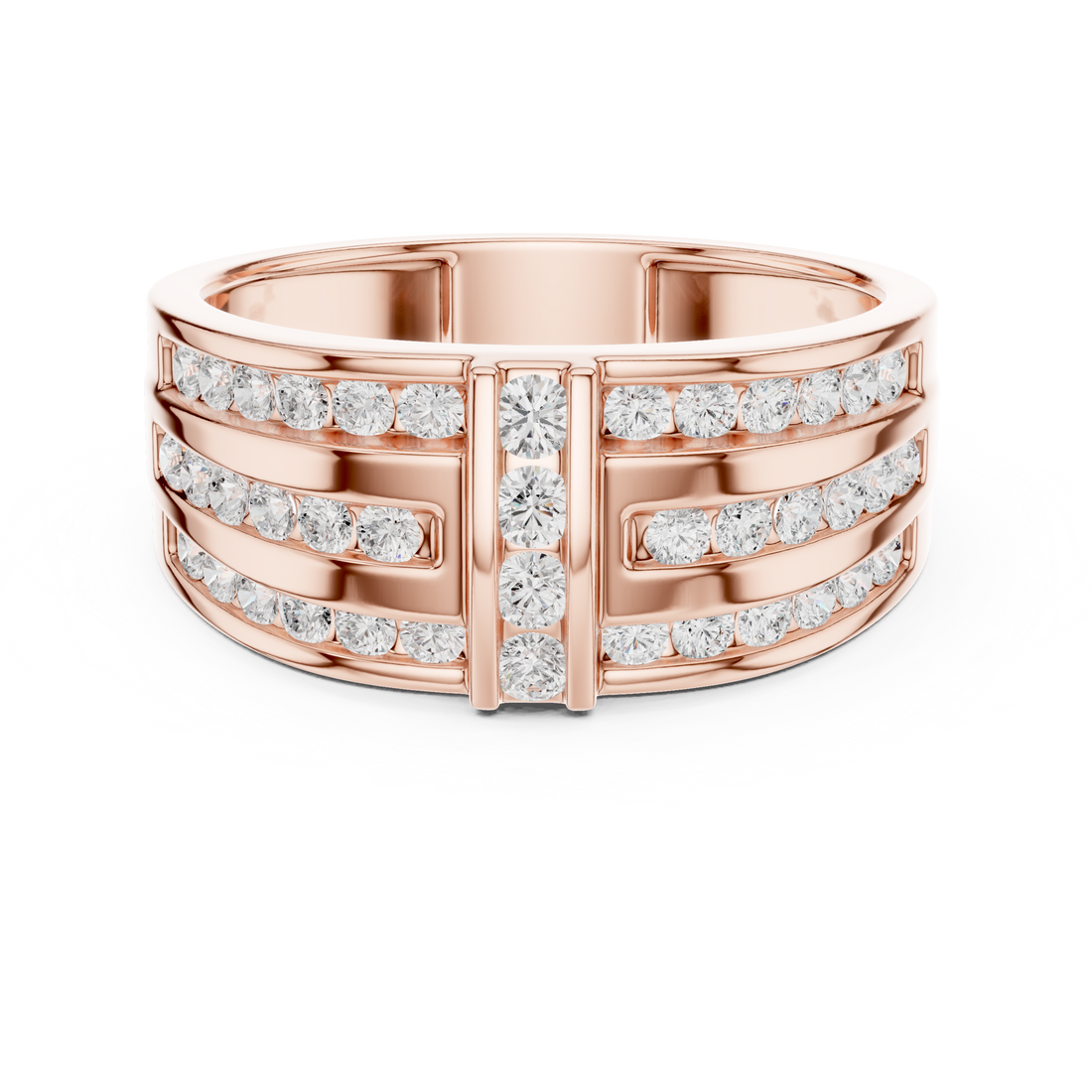 Heavy Look Men’s Rose Gold Ring with Brilliant Diamond Lines