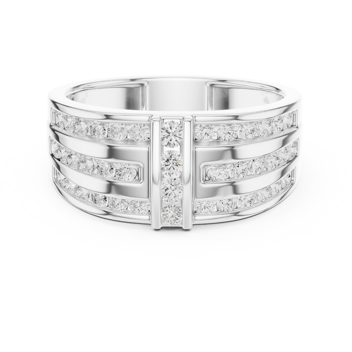 Heavy Look Men’s Rose Gold Ring with Brilliant Diamond Lines