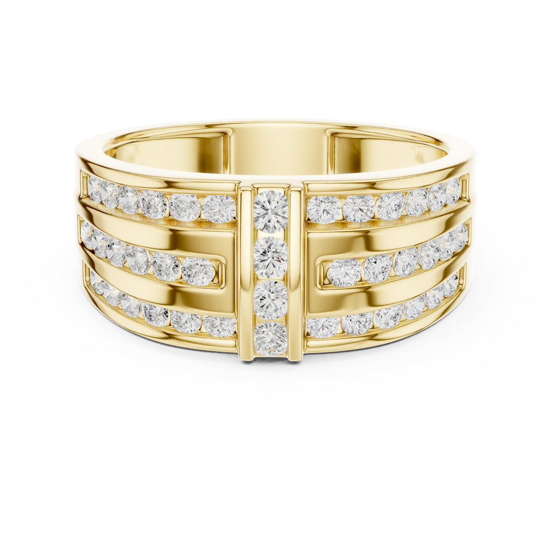 Heavy Look Men’s Rose Gold Ring with Brilliant Diamond Lines