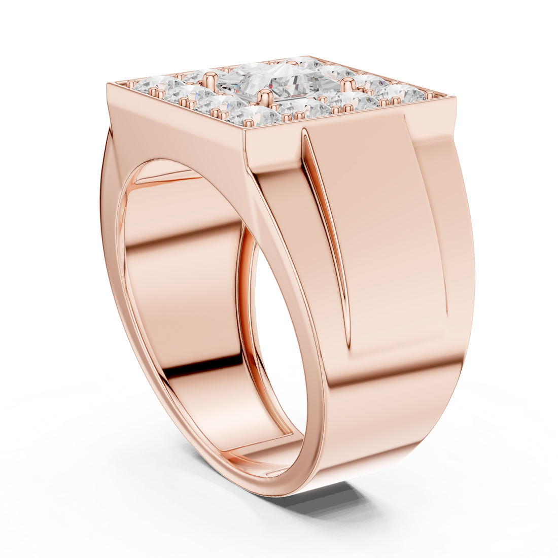 Designer Style Men’s Ring with Structured Diamond Rows