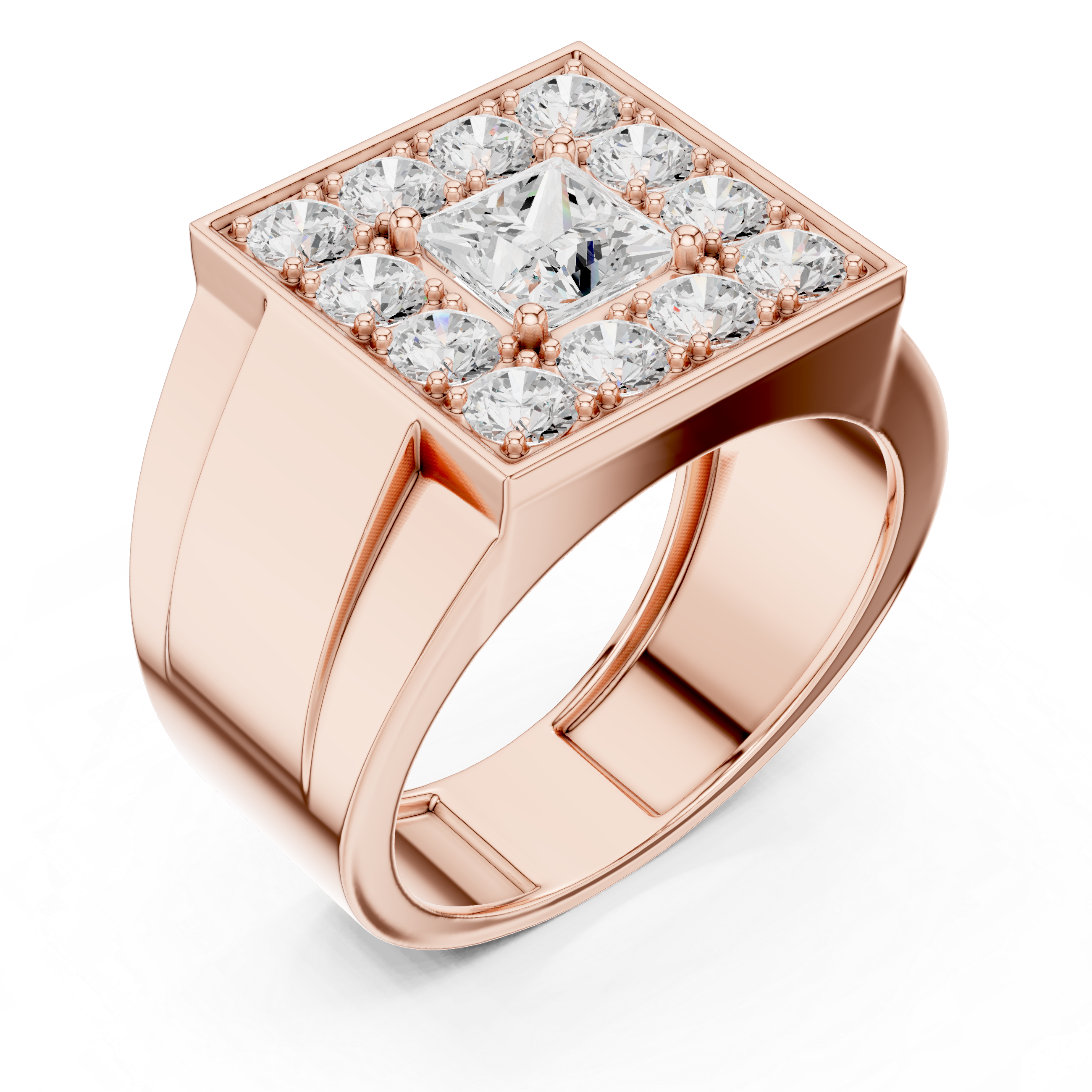 Designer Style Men’s Ring with Structured Diamond Rows