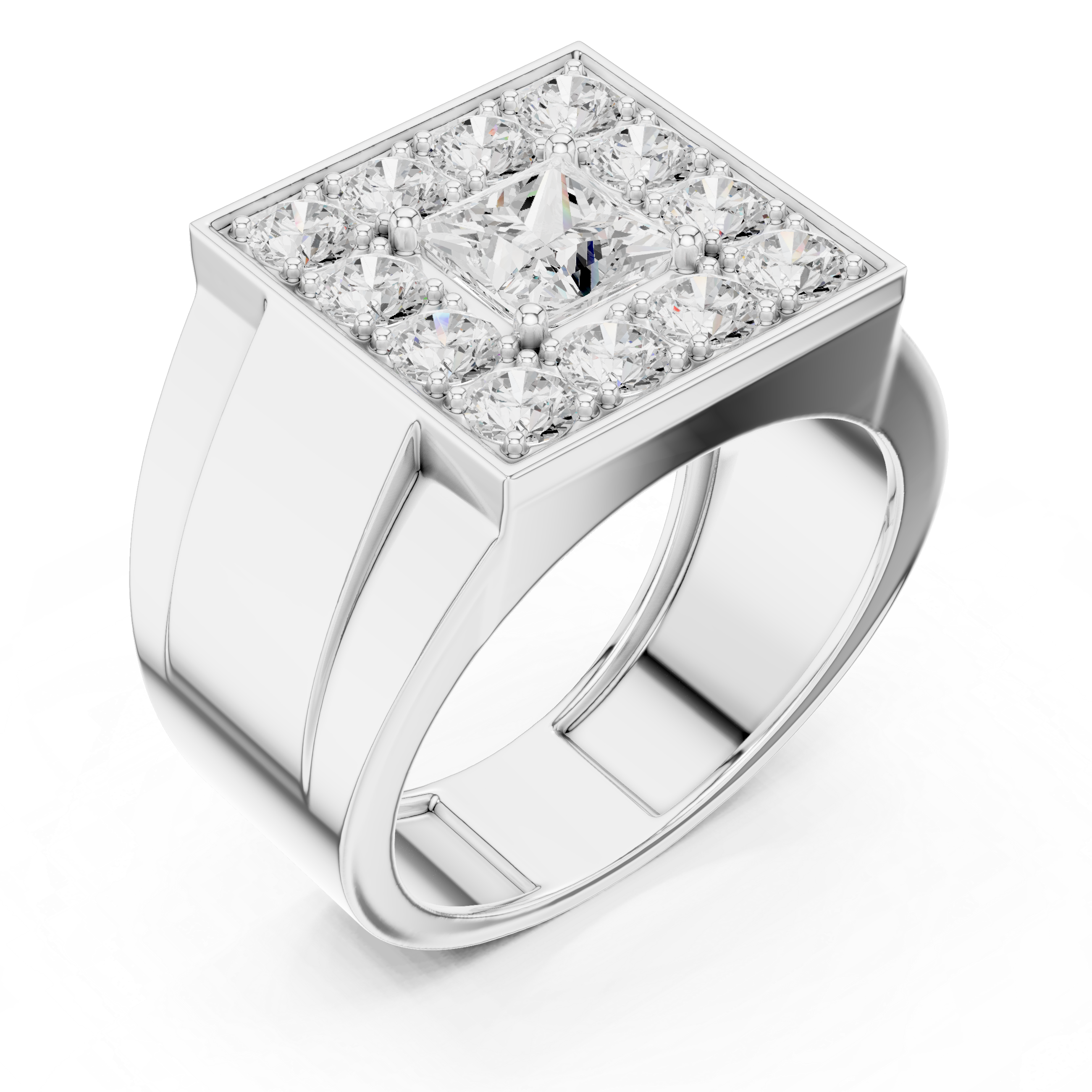 Designer Style Men’s Ring with Structured Diamond Rows