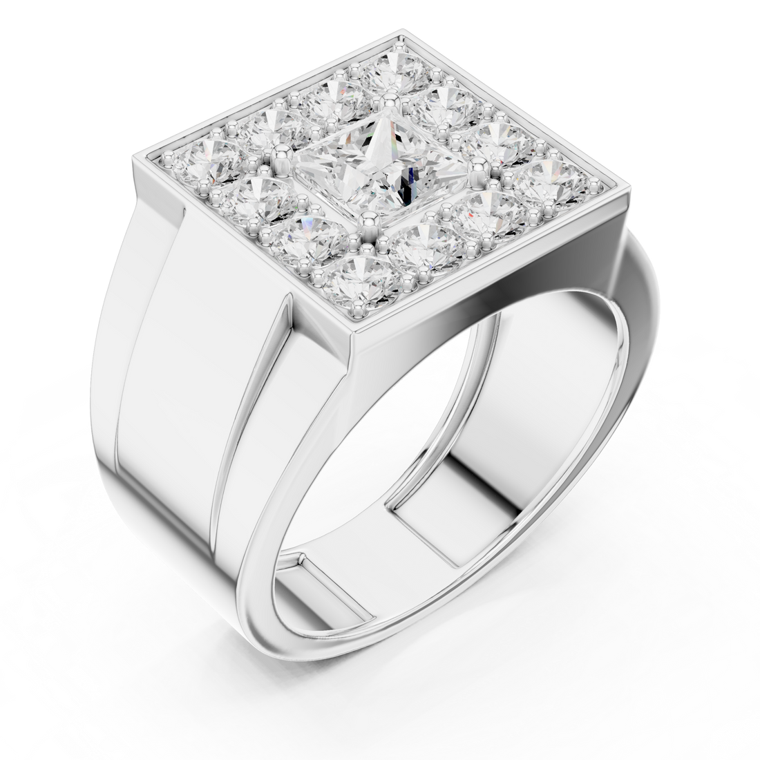 Designer Style Men’s Ring with Structured Diamond Rows