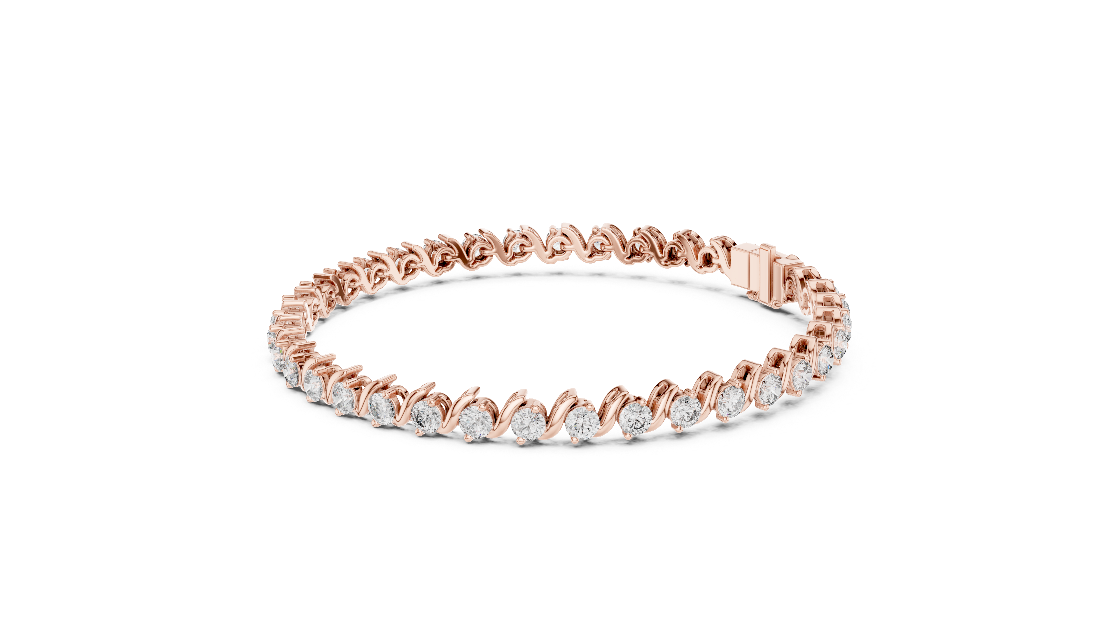 Elegant Diamond Bracelet with Wave Design in Rose Gold | Round Cut Tennis Style Jewelry for Women