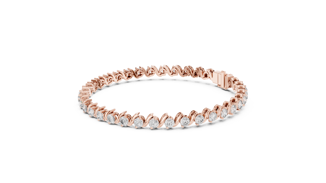 Elegant Diamond Bracelet with Wave Design in Rose Gold | Round Cut Tennis Style Jewelry for Women
