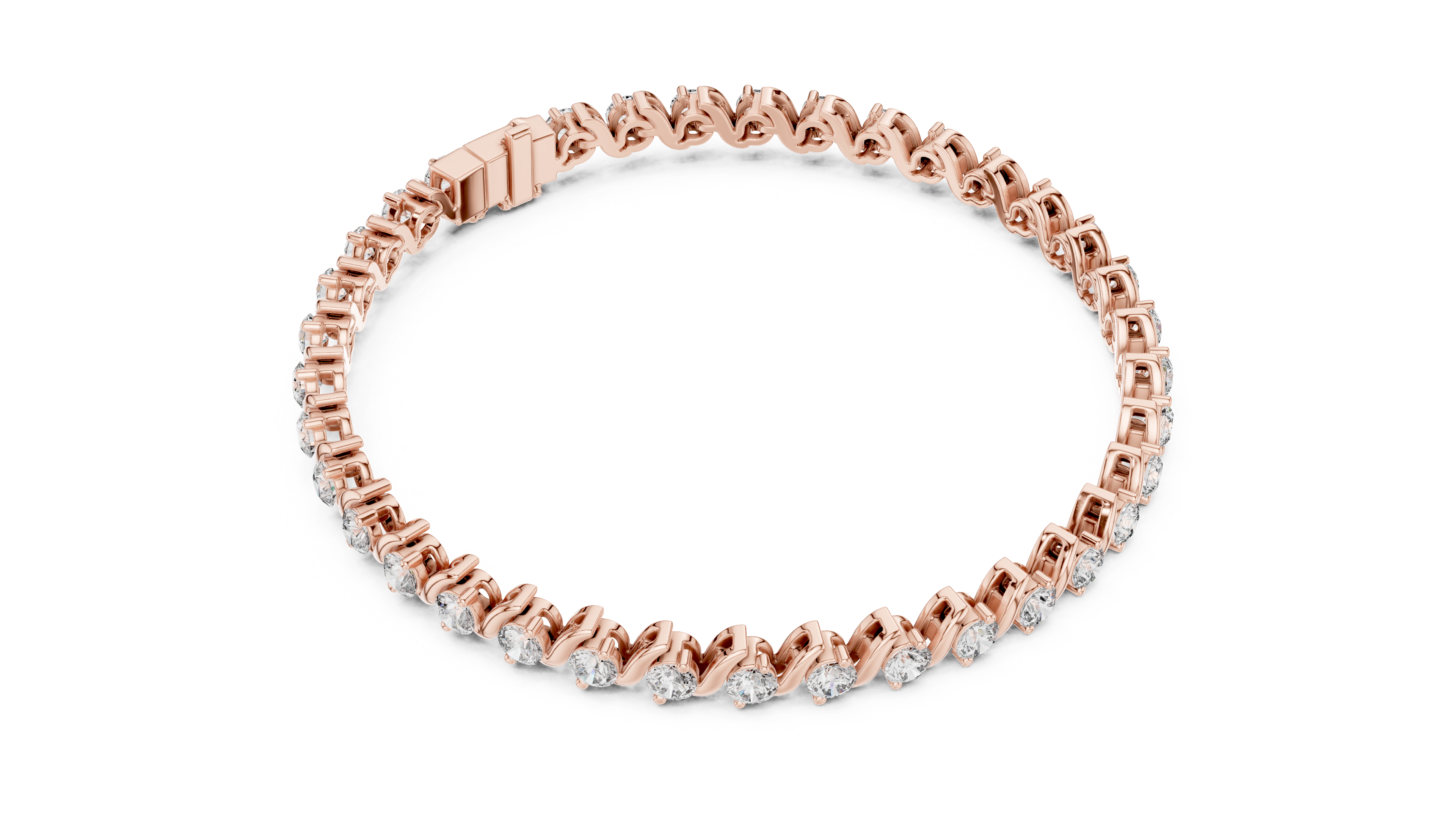 Elegant Diamond Bracelet with Wave Design in Rose Gold | Round Cut Tennis Style Jewelry for Women