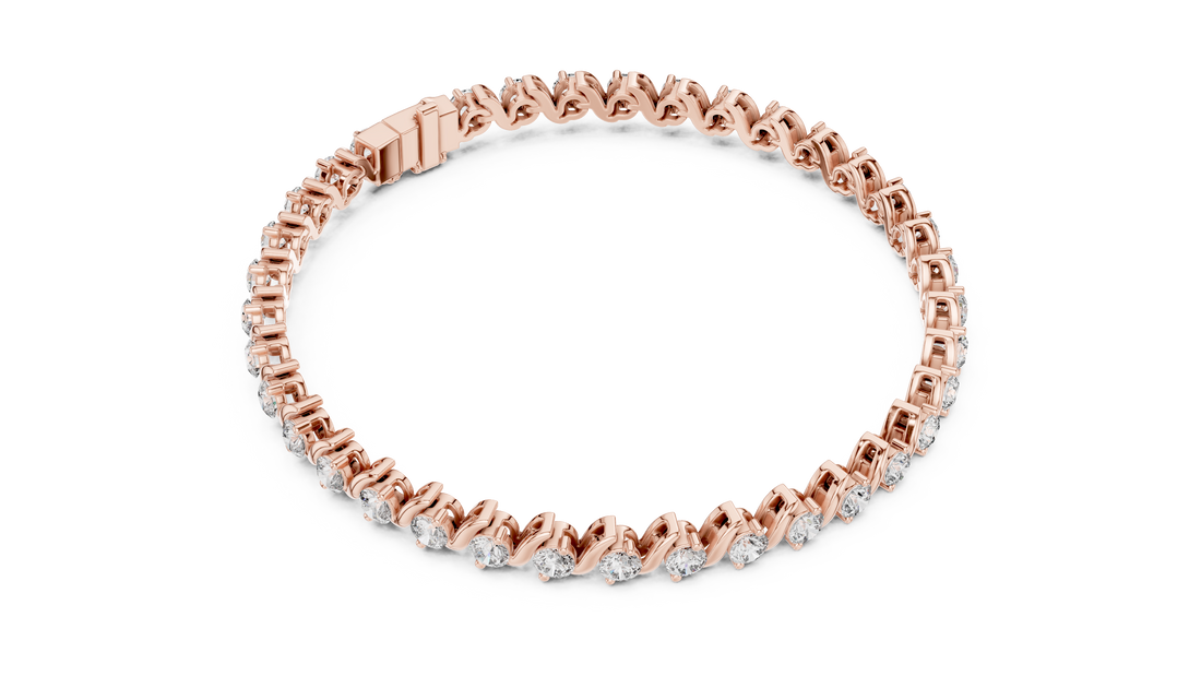 Elegant Diamond Bracelet with Wave Design in Rose Gold | Round Cut Tennis Style Jewelry for Women